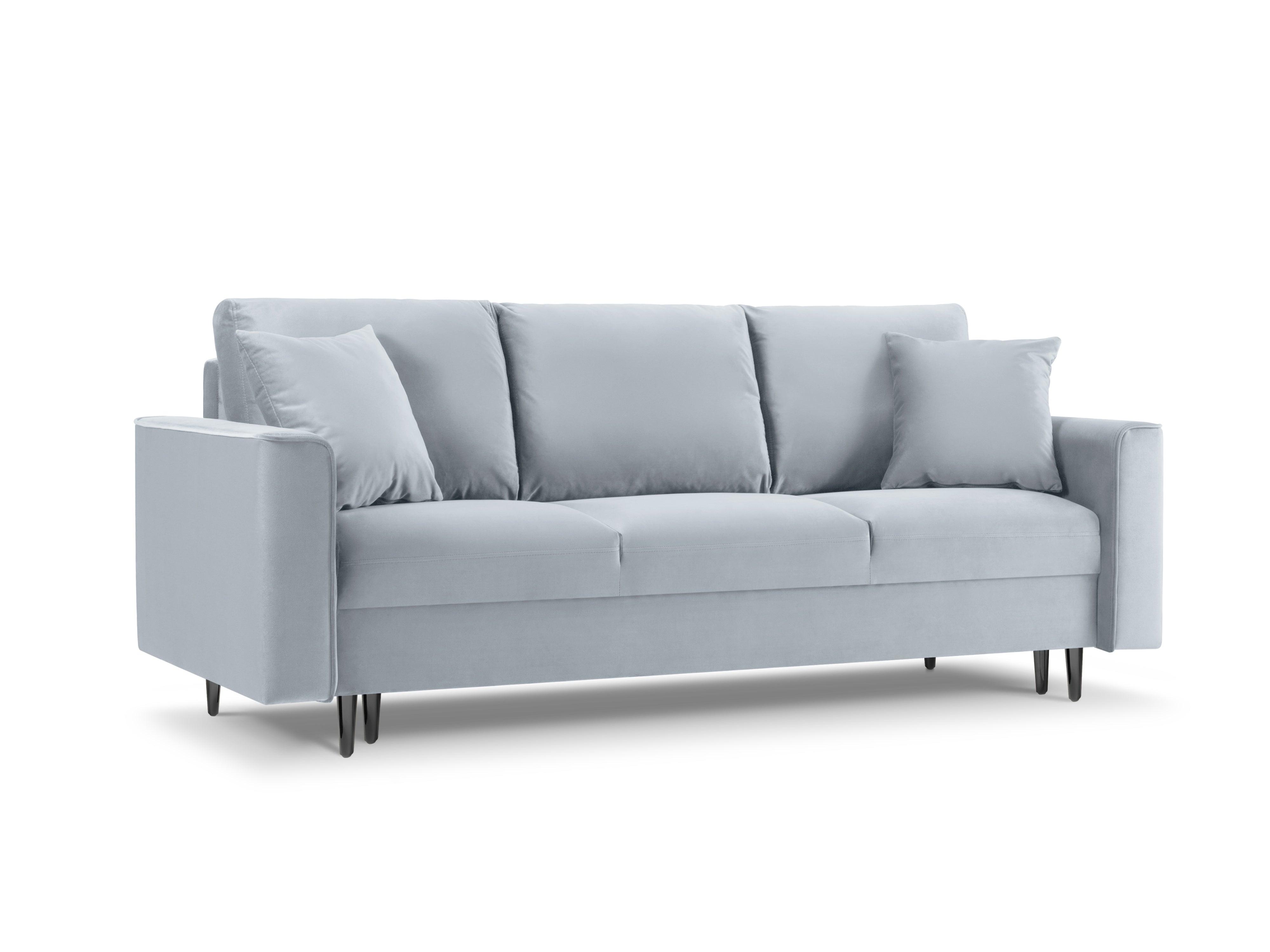 Sofa aksamitna z funkcją spania CARTADERA błękitny z czarną podstawą Mazzini Sofas    Eye on Design