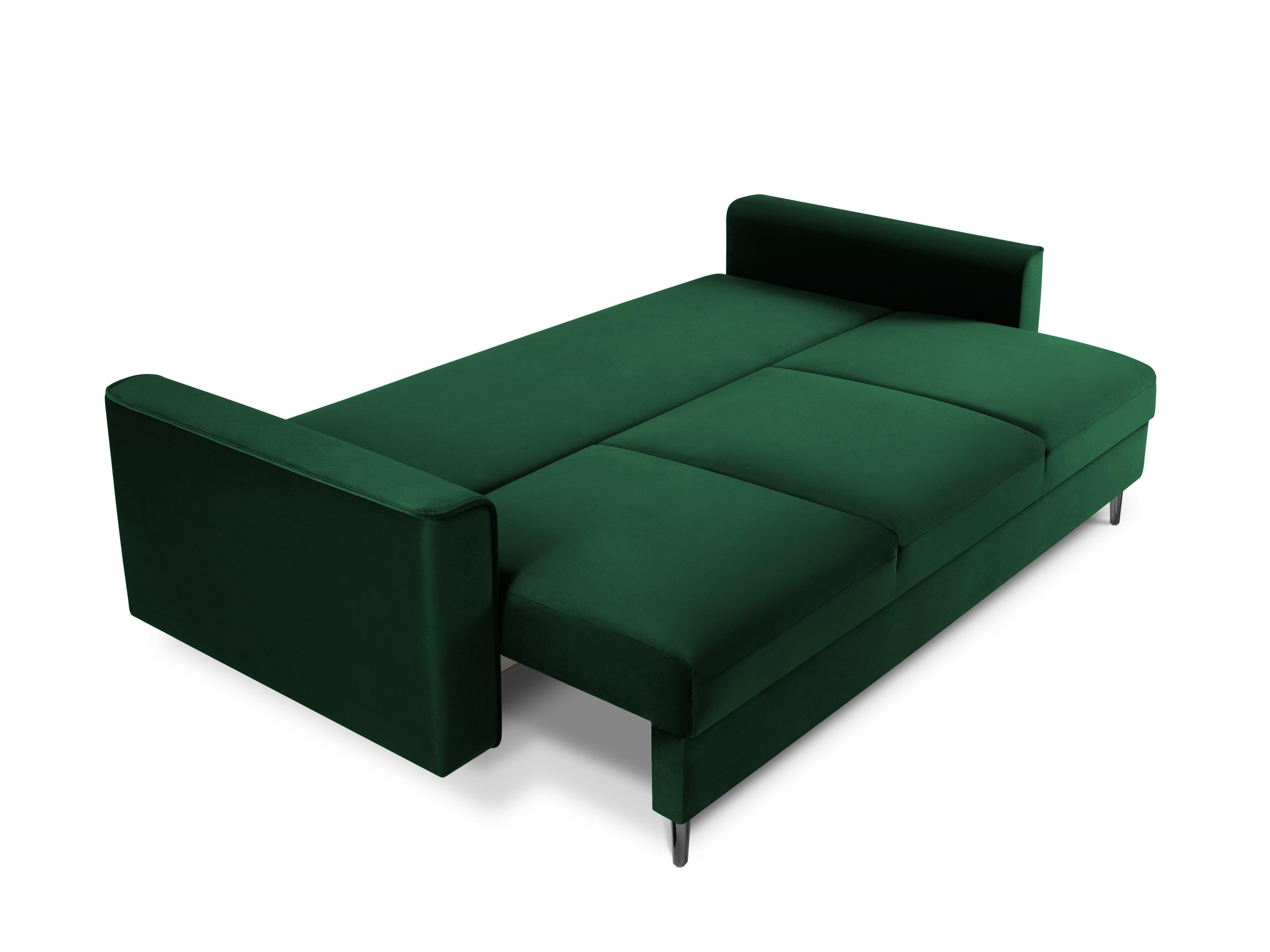 Sofa aksamitna z funkcją spania CARTADERA butelkowa zieleń z czarną podstawą Mazzini Sofas    Eye on Design