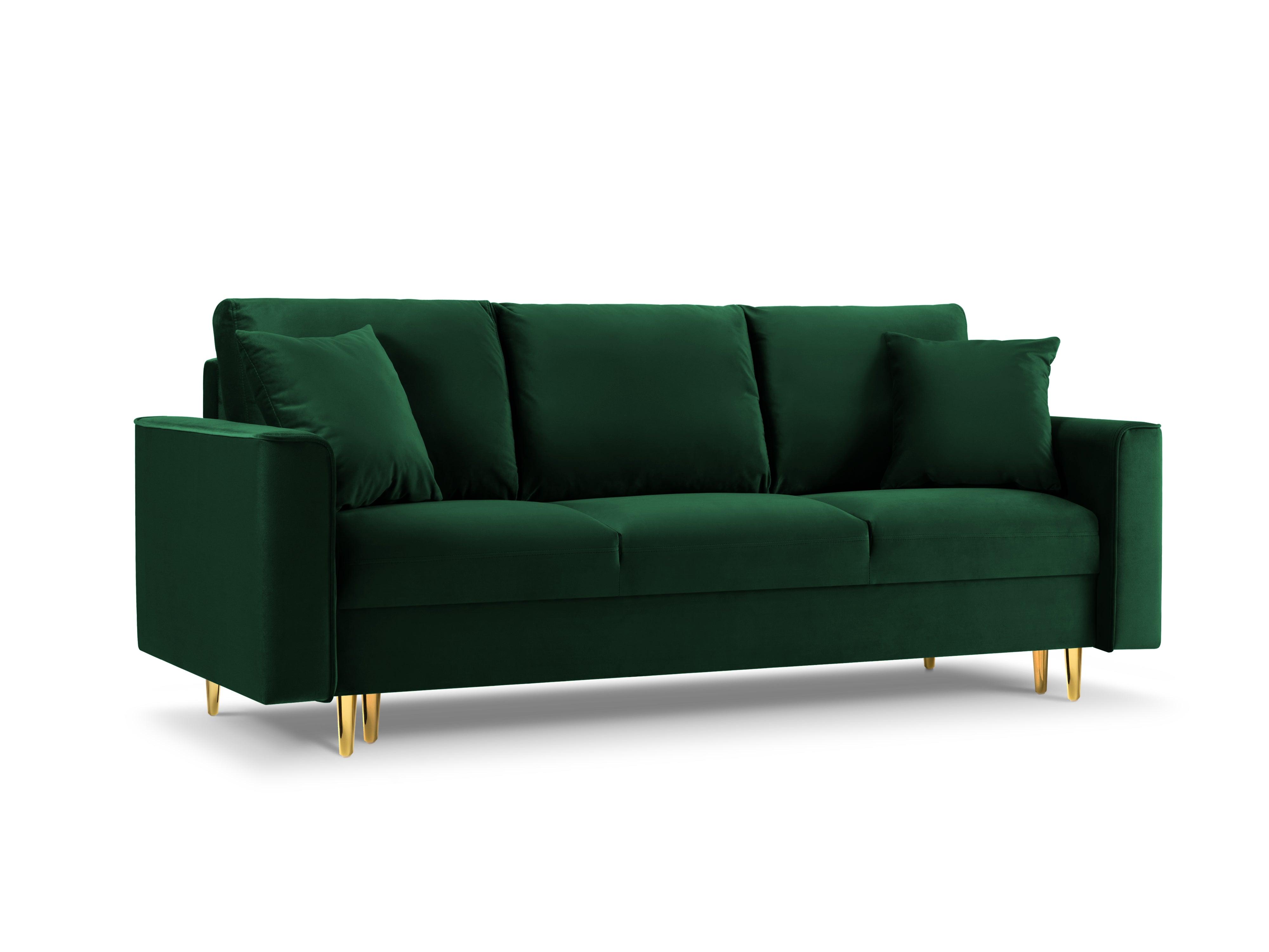Sofa aksamitna z funkcją spania CARTADERA butelkowa zieleń ze złotą podstawą Mazzini Sofas    Eye on Design