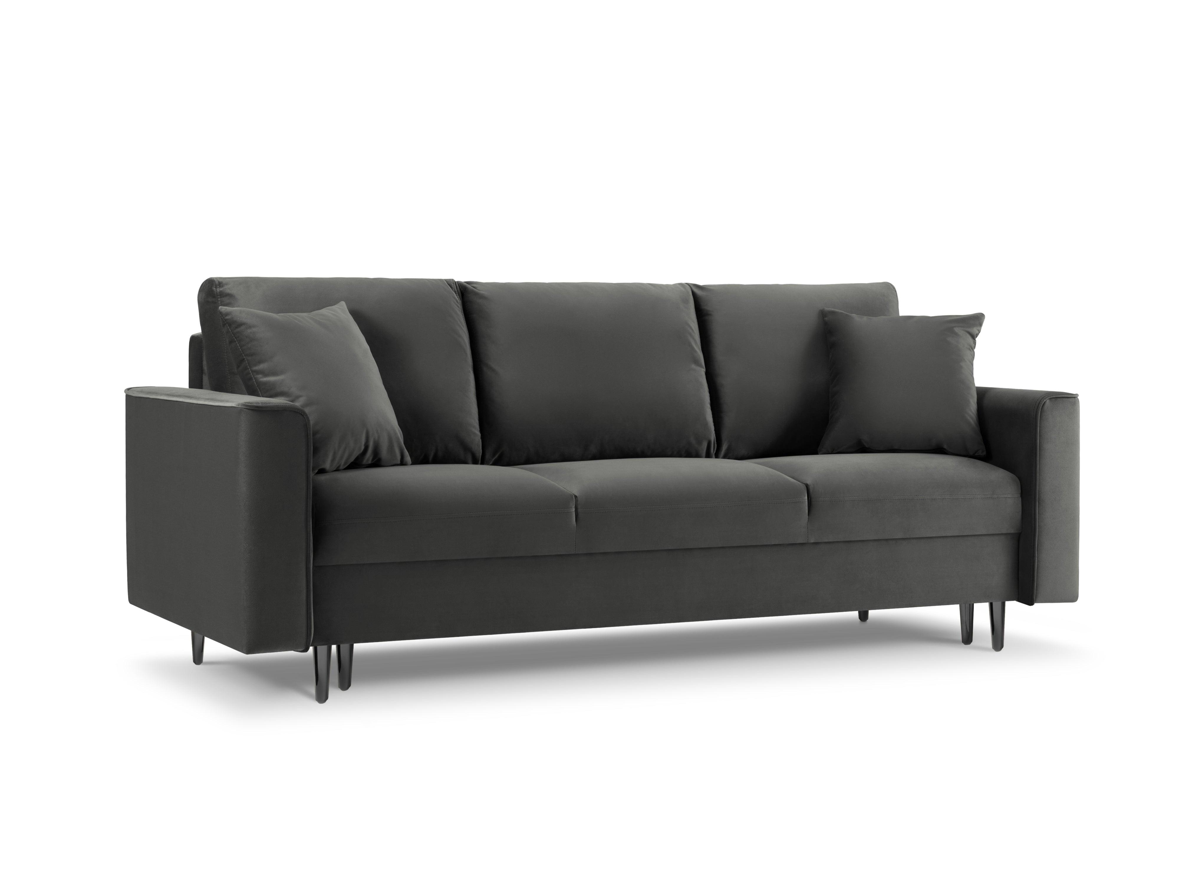 Sofa aksamitna z funkcją spania CARTADERA ciemnoszary z czarną podstawą Mazzini Sofas    Eye on Design