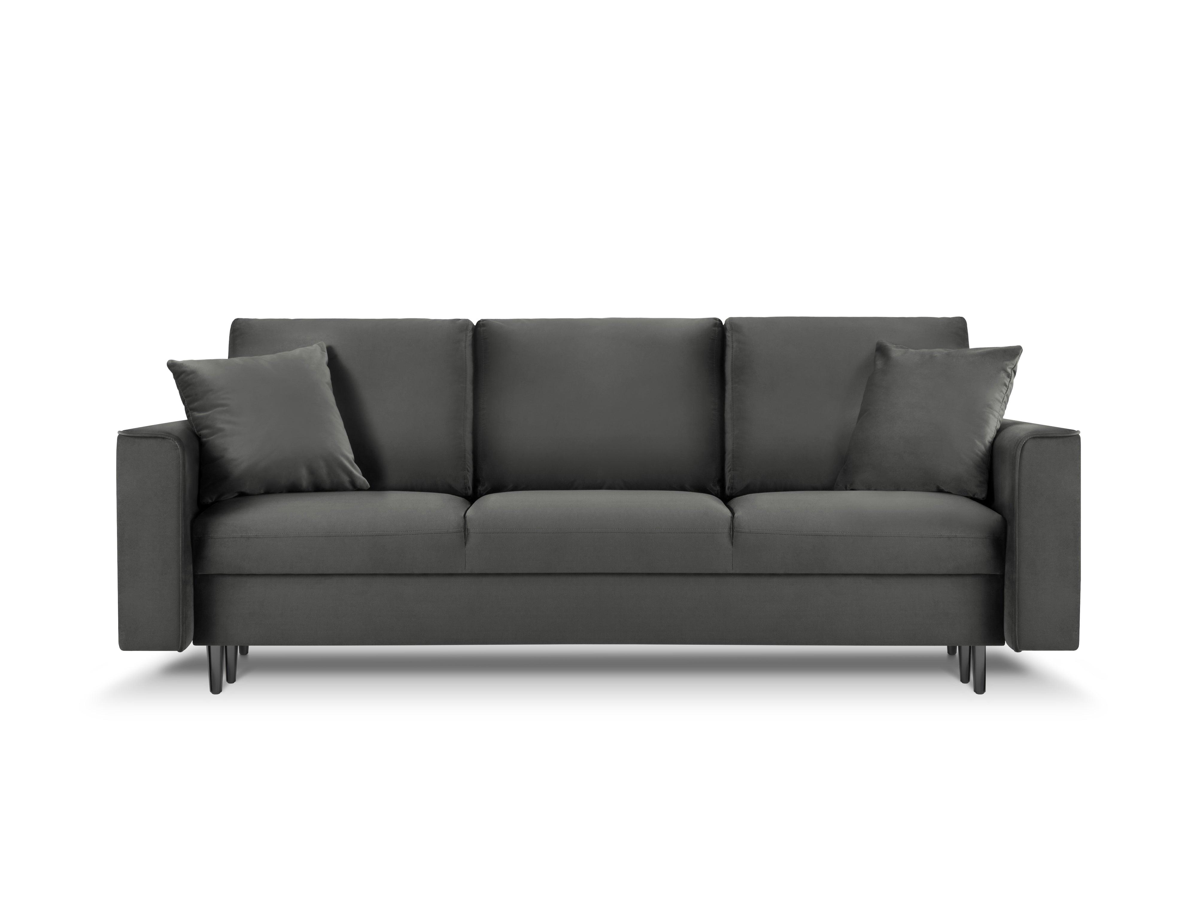 Sofa aksamitna z funkcją spania CARTADERA ciemnoszary z czarną podstawą Mazzini Sofas    Eye on Design