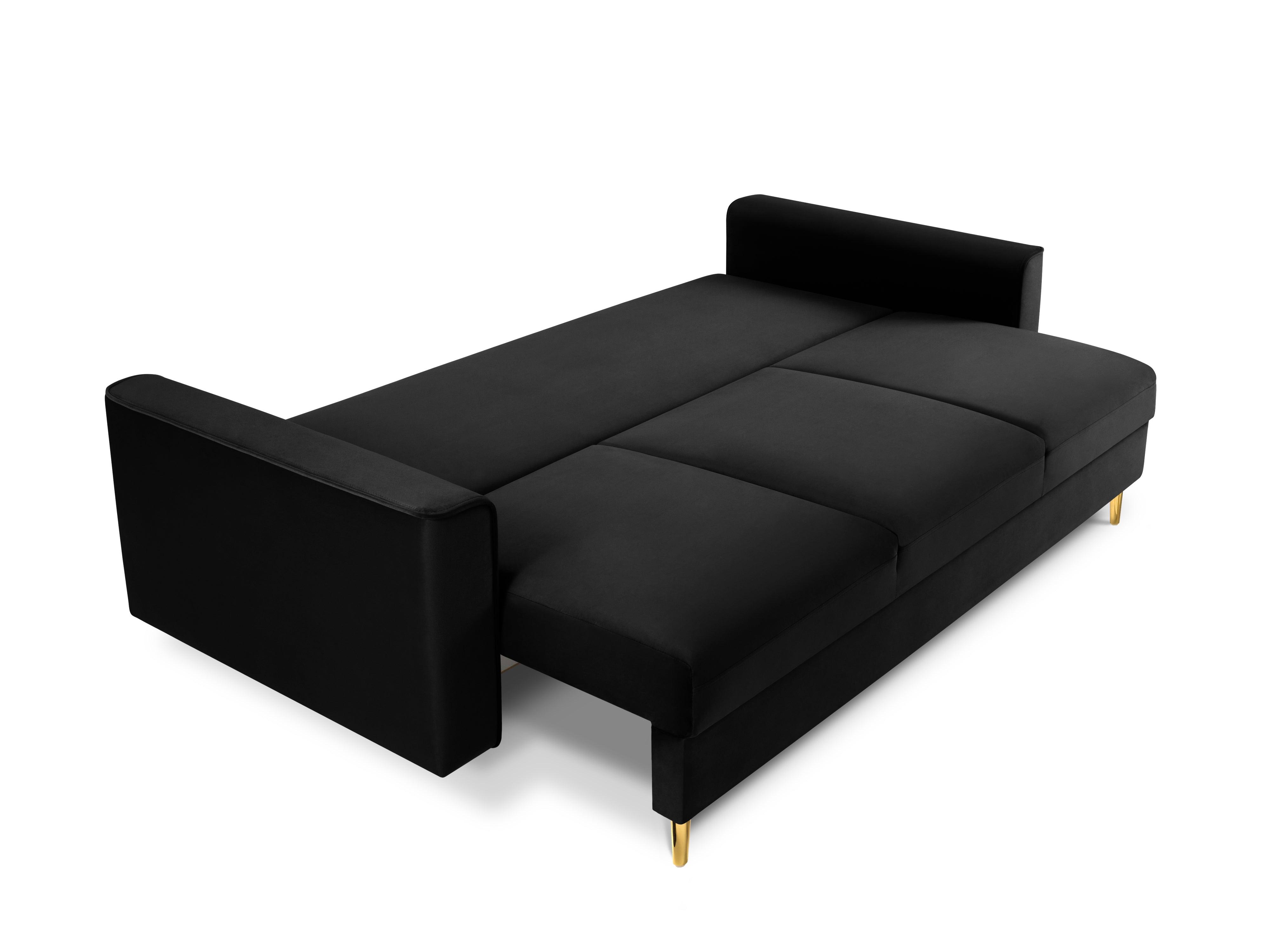 Sofa aksamitna z funkcją spania CARTADERA czarny ze złotą podstawą Mazzini Sofas    Eye on Design