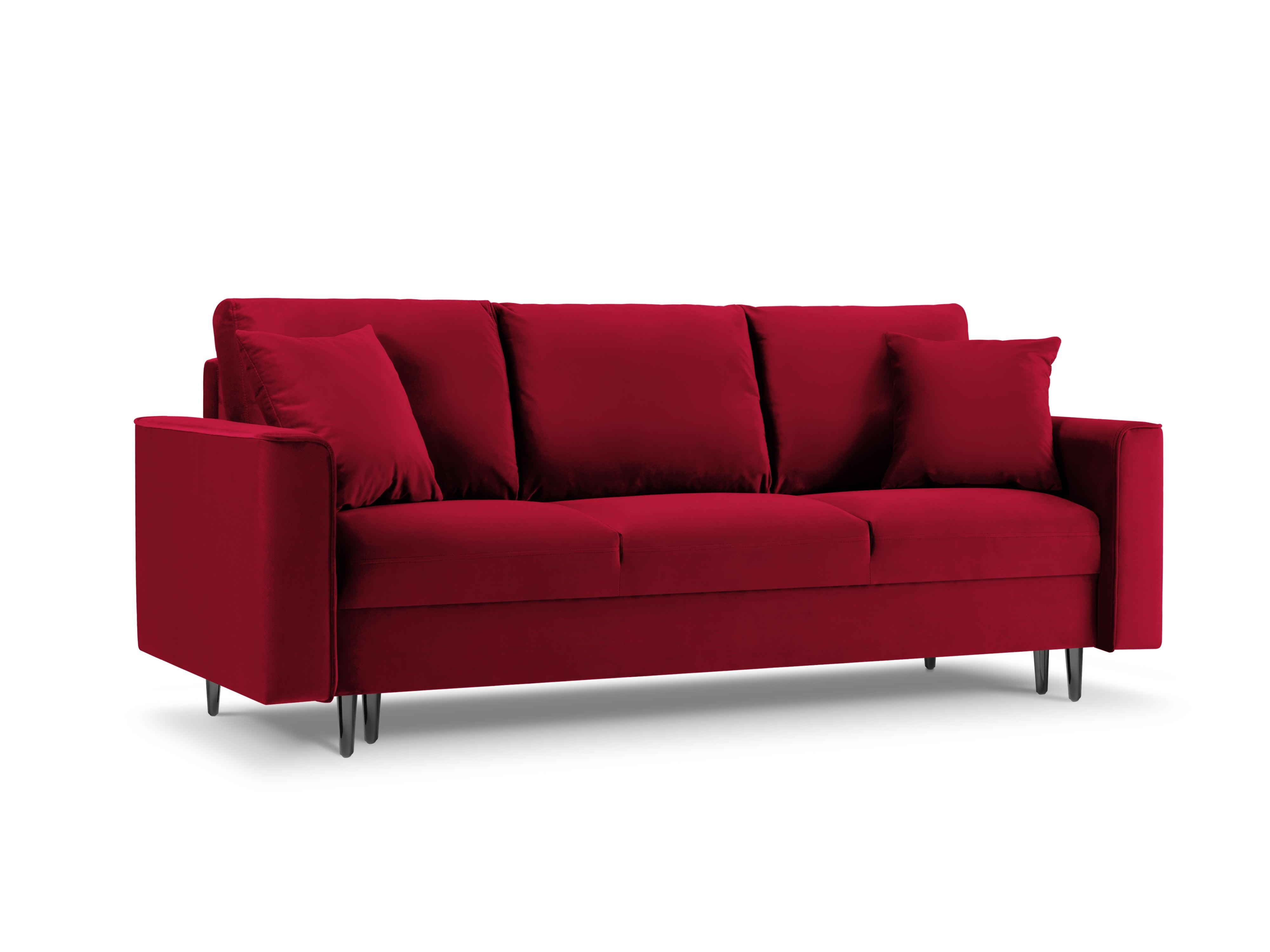 Sofa aksamitna z funkcją spania CARTADERA czerwony z czarną podstawą Mazzini Sofas    Eye on Design