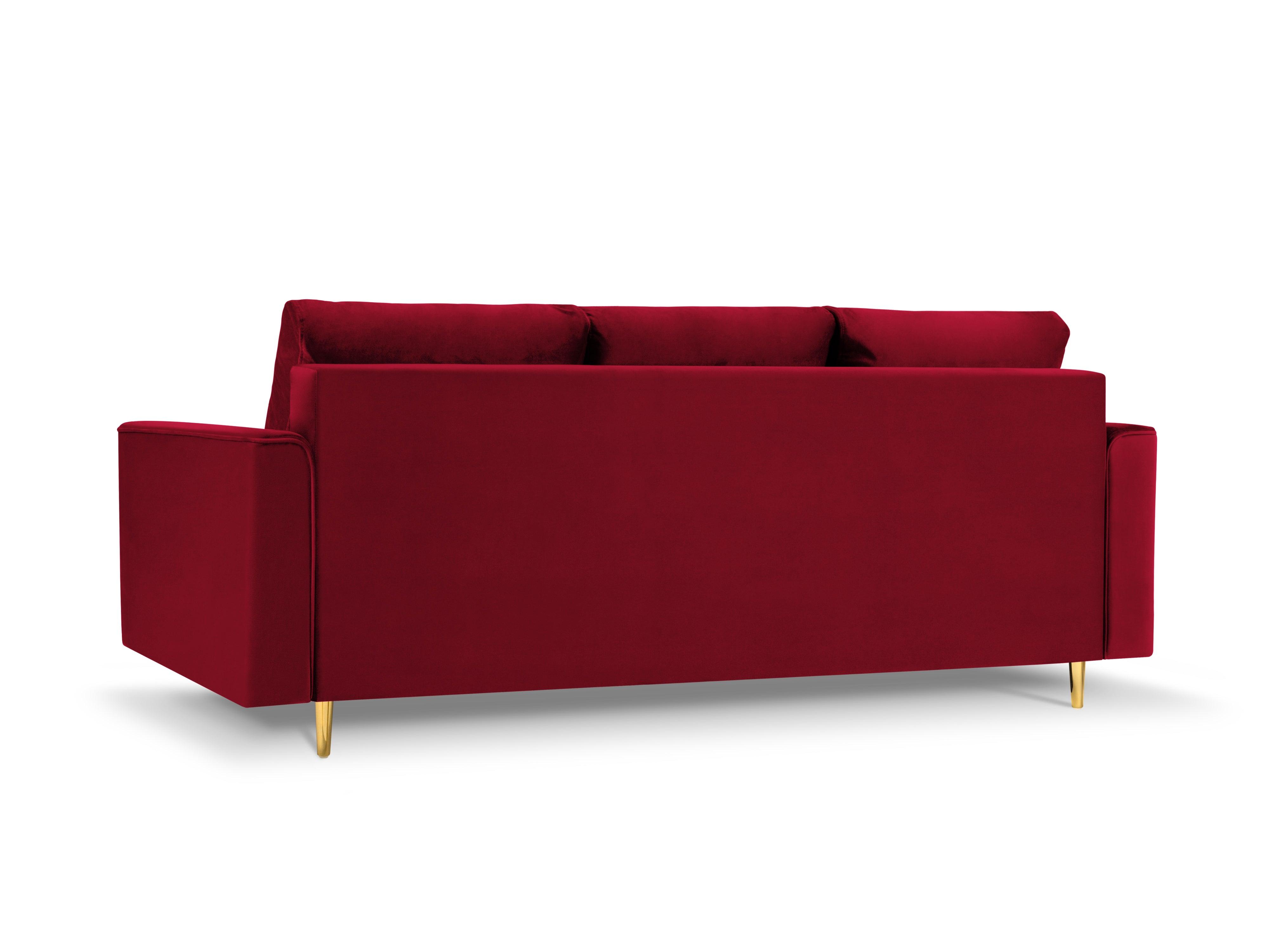 Sofa aksamitna z funkcją spania CARTADERA czerwony ze złotą podstawą Mazzini Sofas    Eye on Design