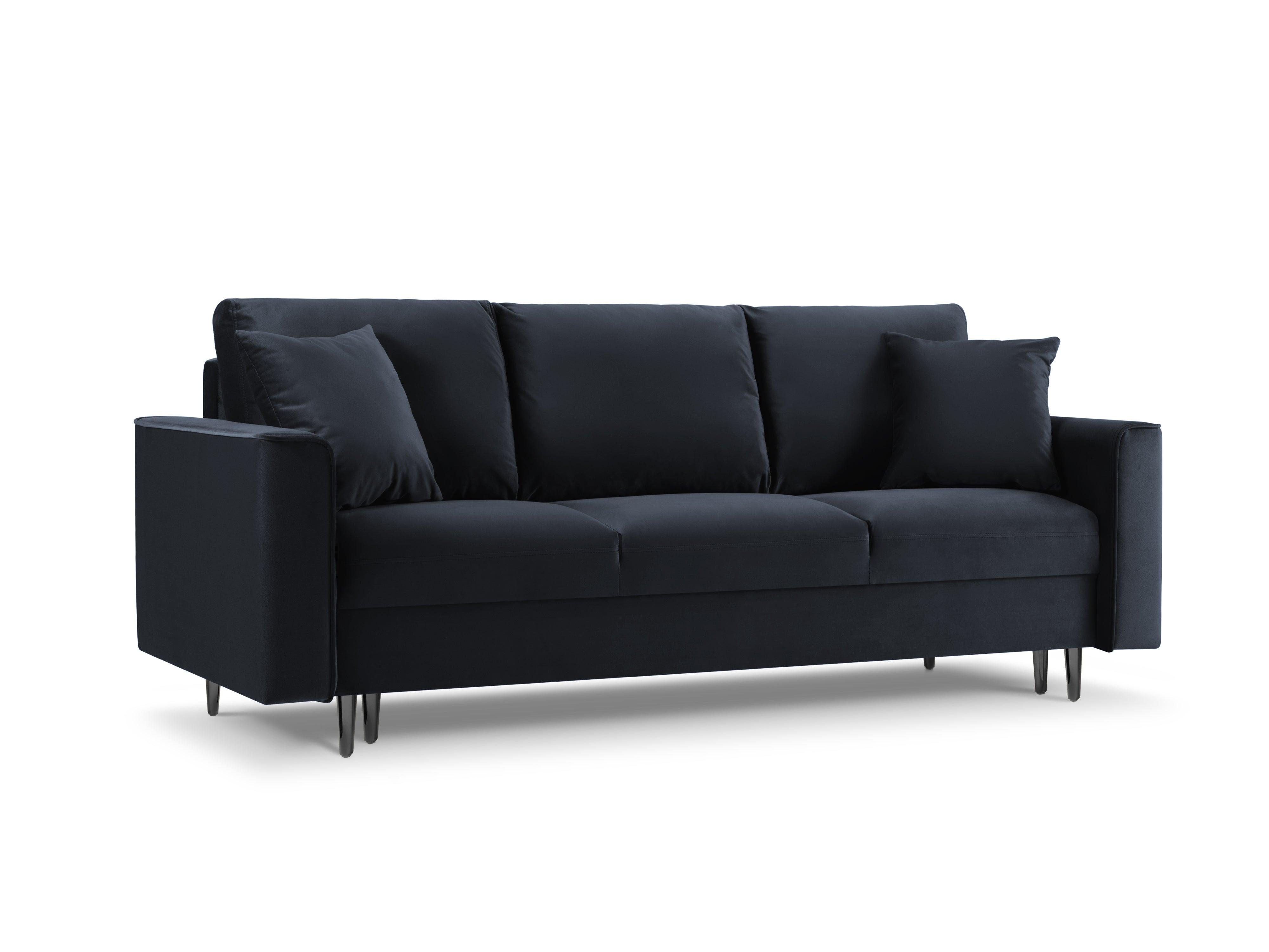 Sofa aksamitna z funkcją spania CARTADERA granatowy z czarną podstawą Mazzini Sofas    Eye on Design