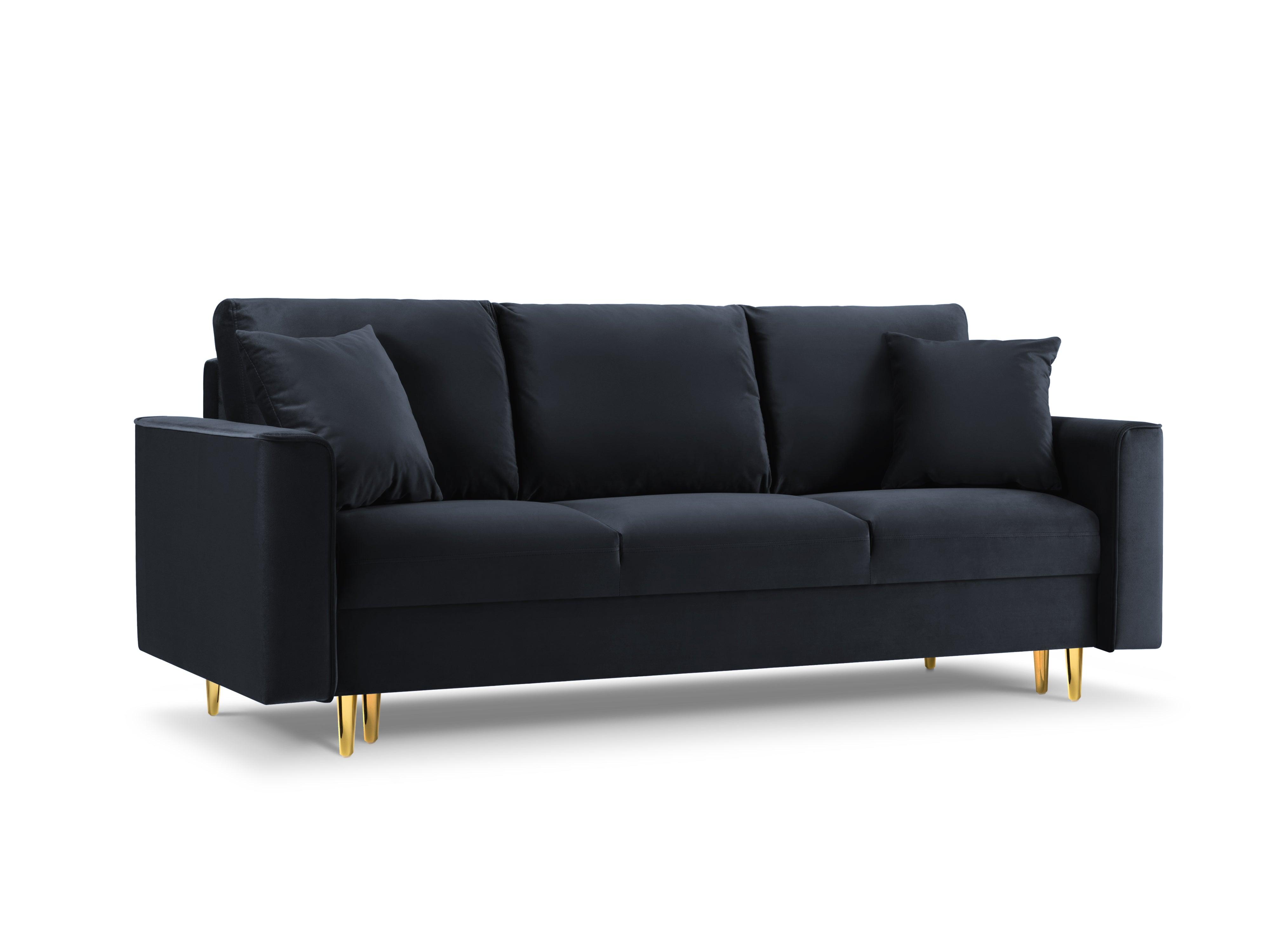 Sofa aksamitna z funkcją spania CARTADERA granatowy ze złotą podstawą Mazzini Sofas    Eye on Design