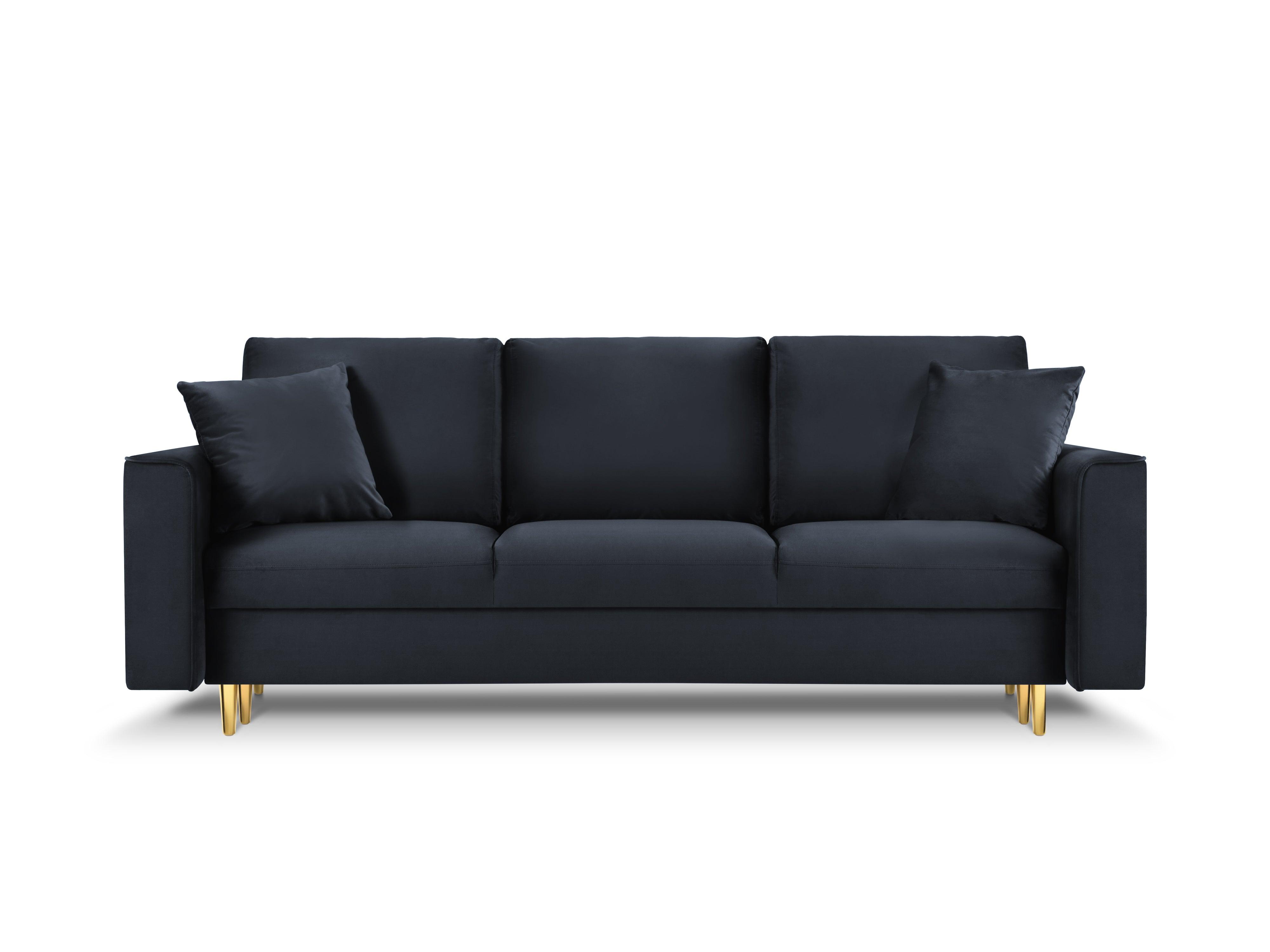 Sofa aksamitna z funkcją spania CARTADERA granatowy ze złotą podstawą Mazzini Sofas    Eye on Design