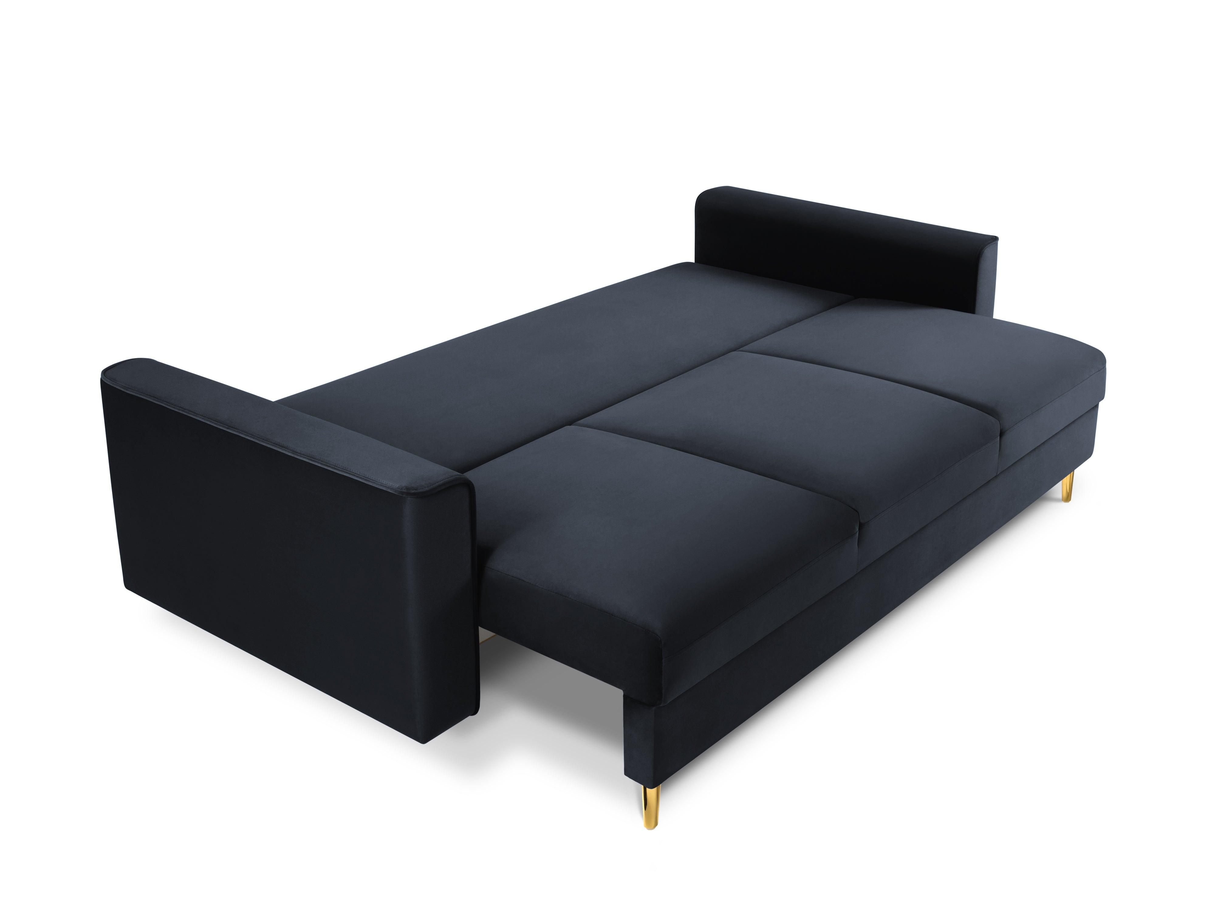 Sofa aksamitna z funkcją spania CARTADERA granatowy ze złotą podstawą Mazzini Sofas    Eye on Design