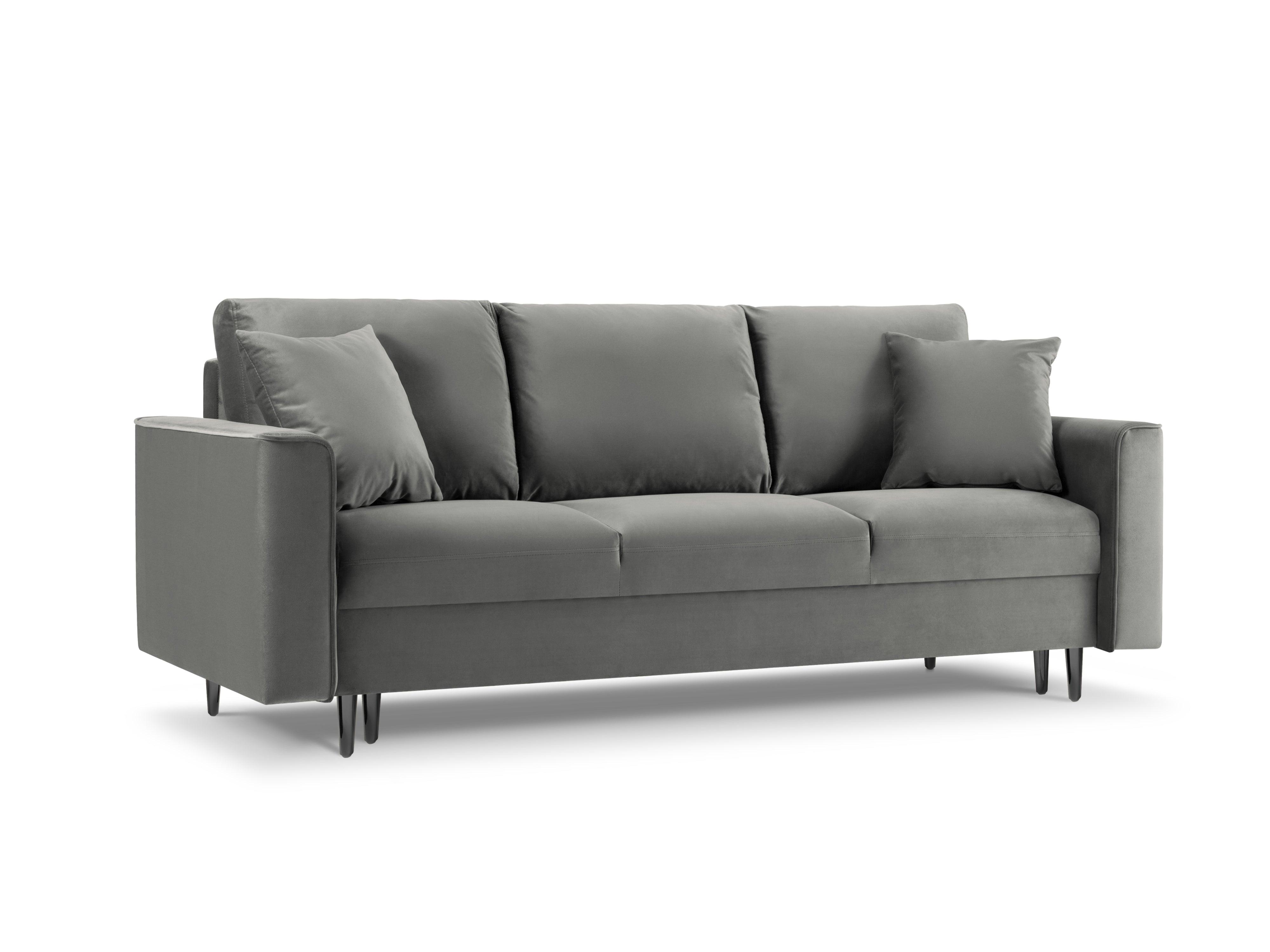 Sofa aksamitna z funkcją spania CARTADERA jasnoszary z czarną podstawą Mazzini Sofas    Eye on Design