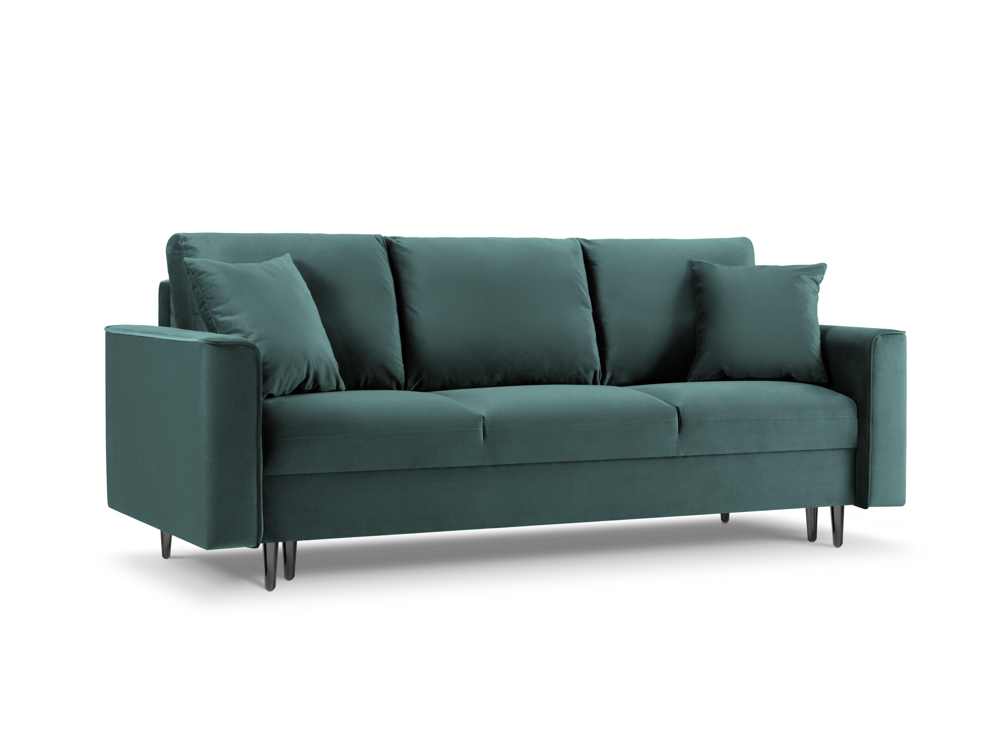 Sofa aksamitna z funkcją spania CARTADERA petrol z czarną podstawą Mazzini Sofas    Eye on Design