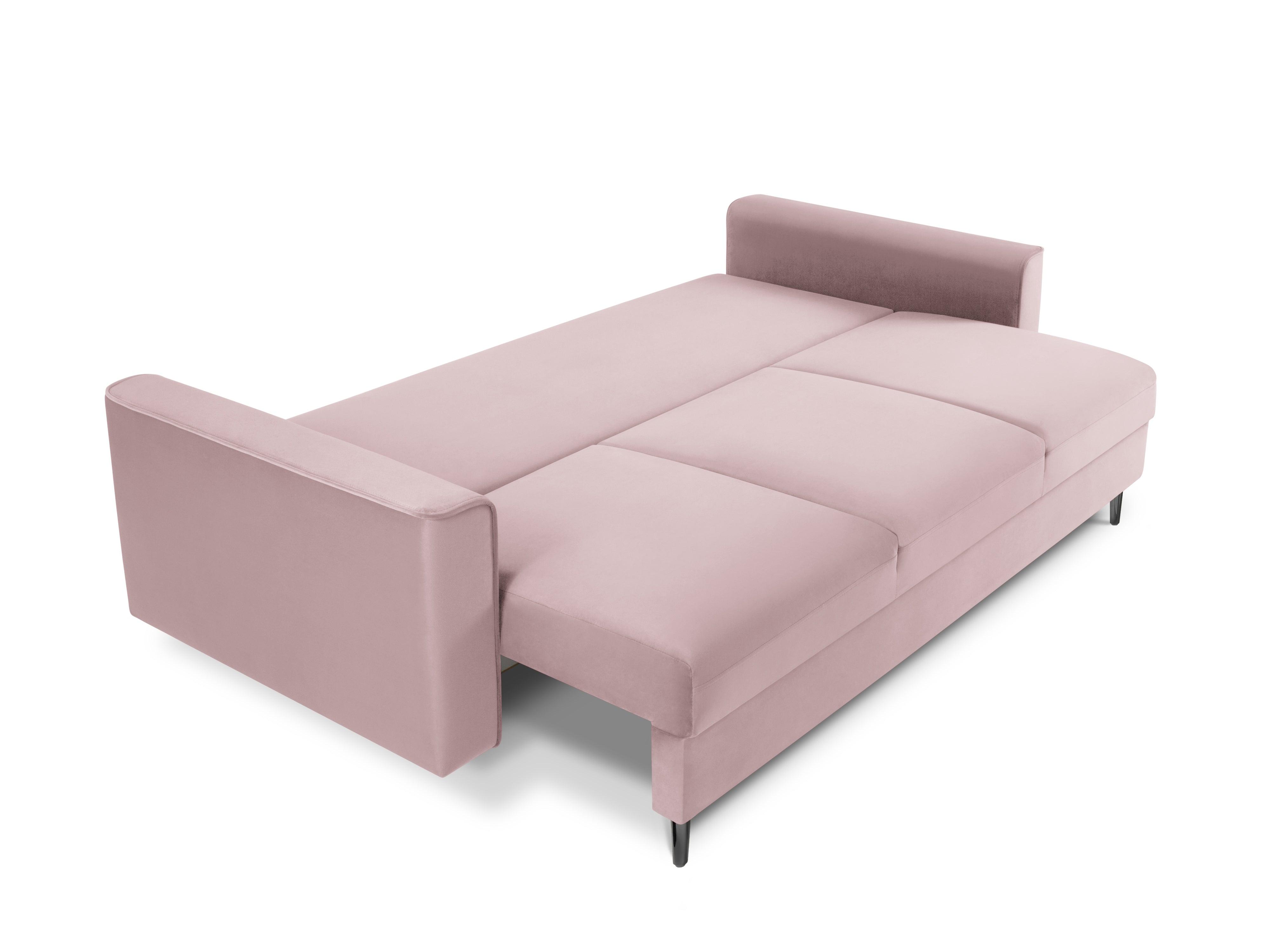 Sofa aksamitna z funkcją spania CARTADERA pudrowy róż z czarną podstawą Mazzini Sofas    Eye on Design