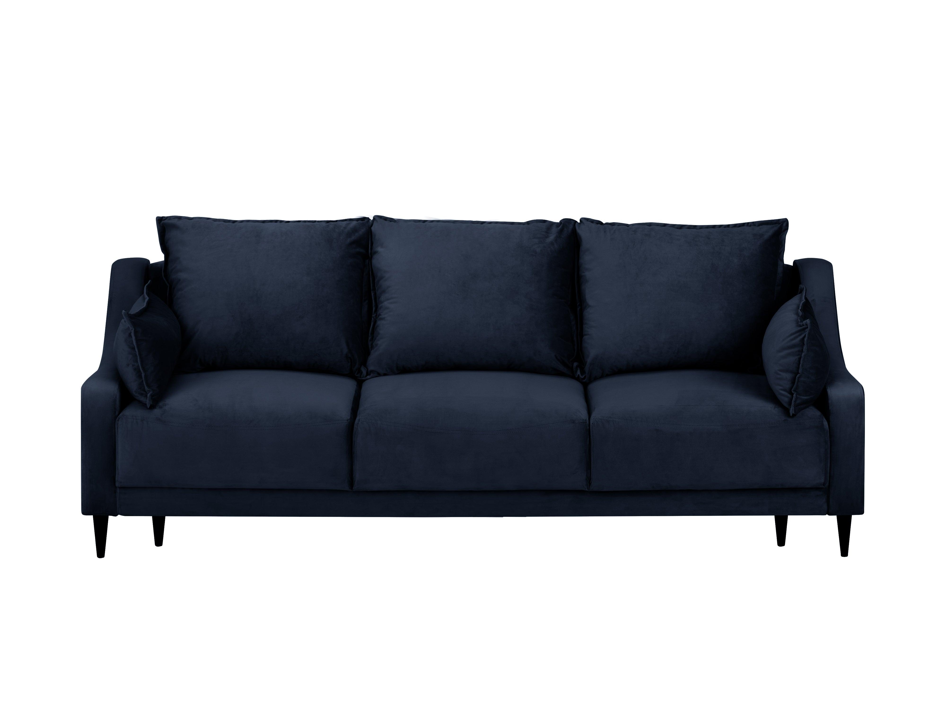 Sofa aksamitna z funkcją spania FREESIA ciemnoniebieski z ciemnobrązową podstawą Mazzini Sofas    Eye on Design