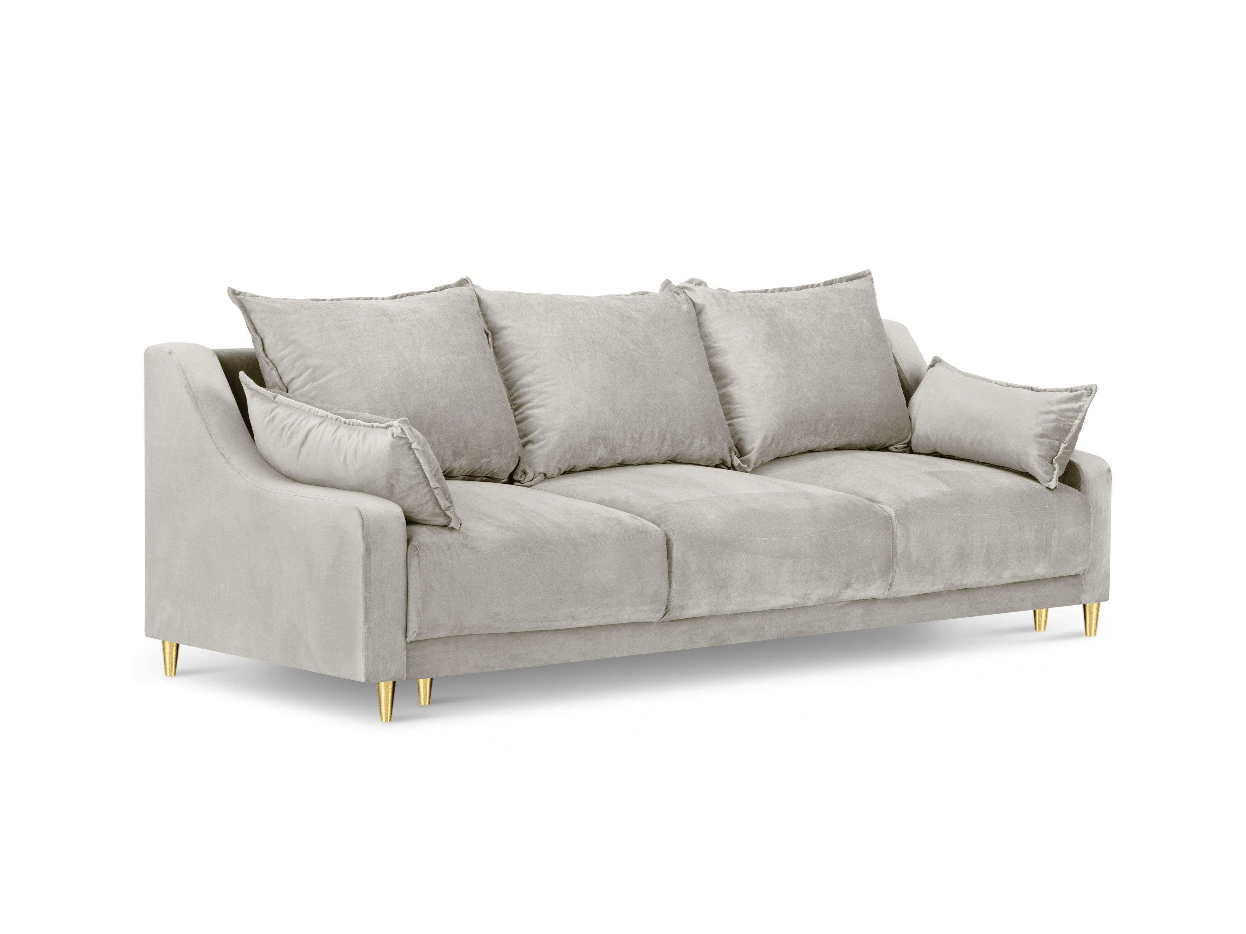 Sofa aksamitna z funkcją spania FREESIA jasnobeżowy ze złotą podstawą Mazzini Sofas    Eye on Design