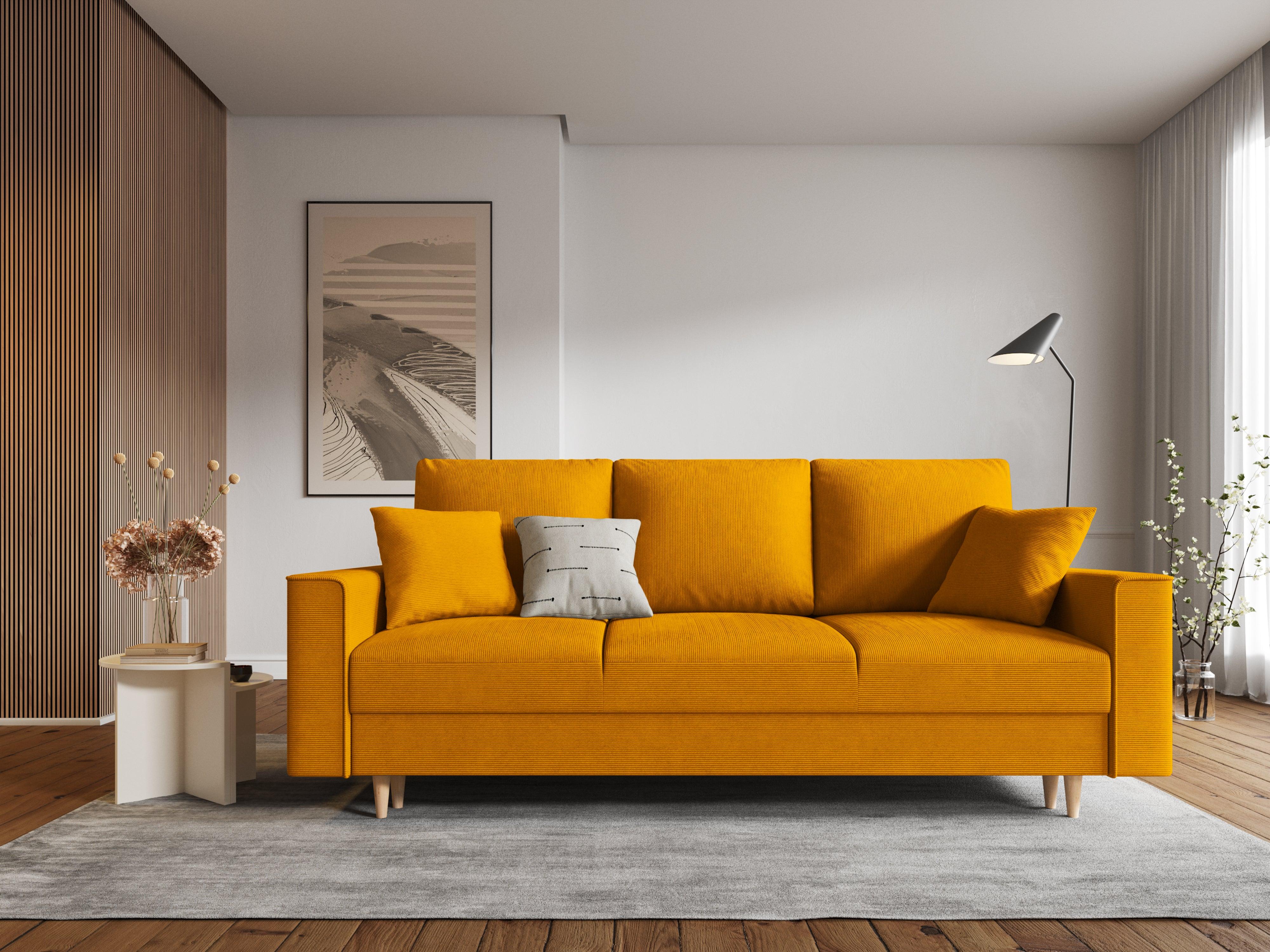 Sofa sztruksowa z funkcją spania CARTADERA musztardowy Mazzini Sofas    Eye on Design