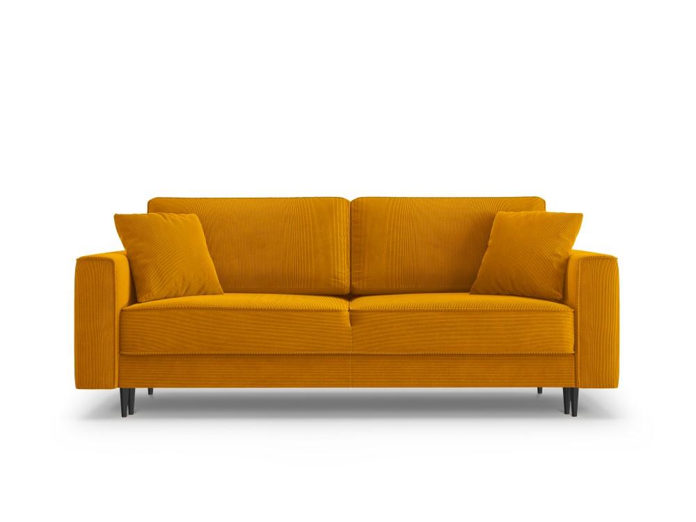 Sofa sztruksowa z funkcją spania FANO curry z czarną podstawą Cosmopolitan Design    Eye on Design