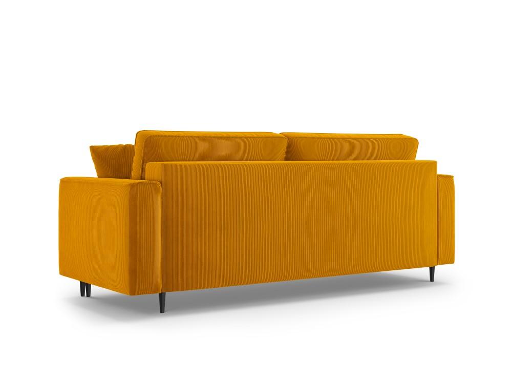 Sofa sztruksowa z funkcją spania FANO curry z czarną podstawą Cosmopolitan Design    Eye on Design
