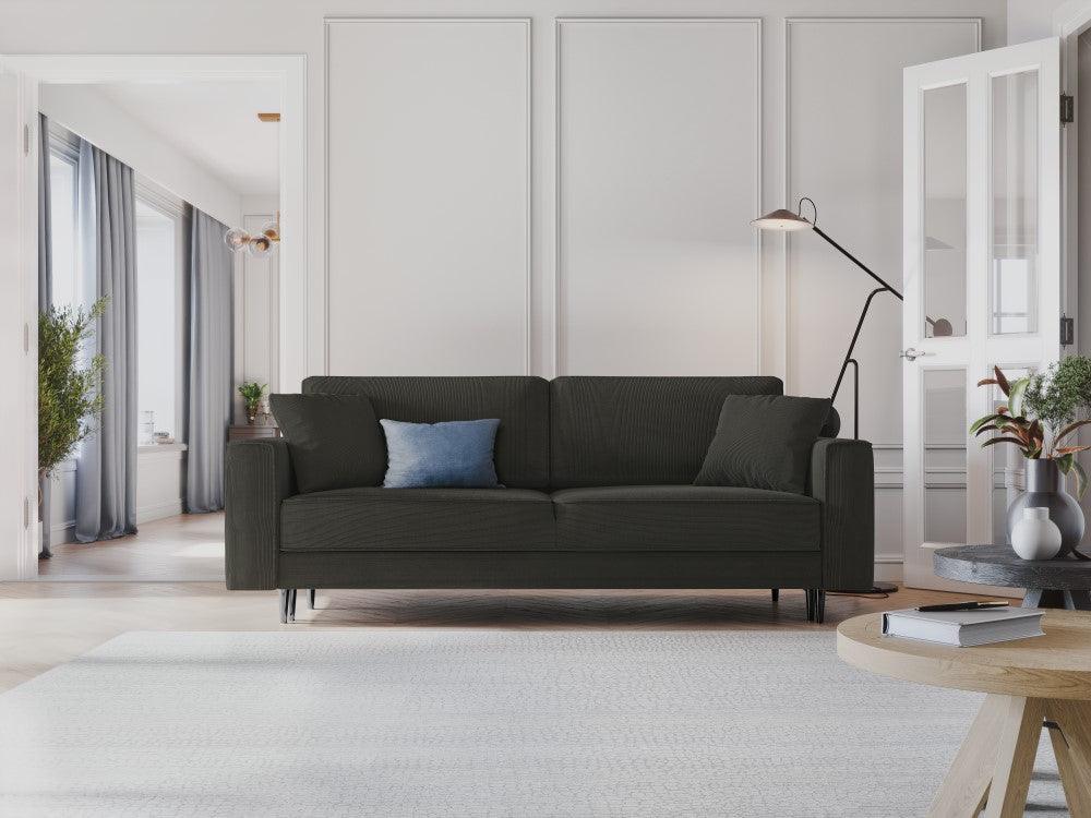 Sofa sztruksowa z funkcją spania FANO czarny z czarną podstawą Cosmopolitan Design    Eye on Design