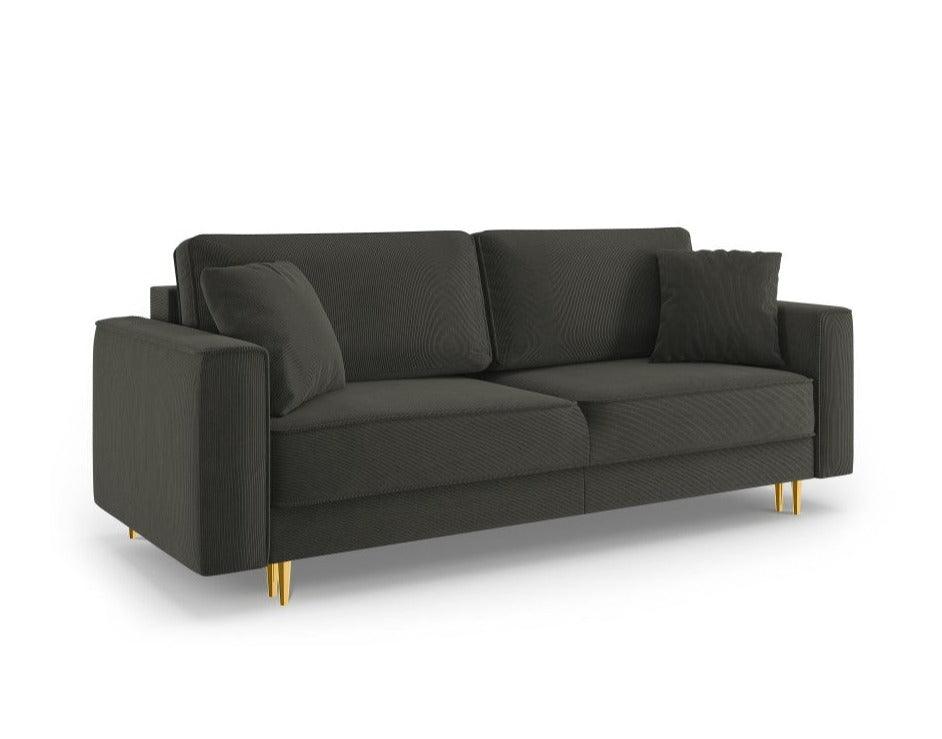 Sofa sztruksowa z funkcją spania FANO czarny ze złotą podstawą Cosmopolitan Design    Eye on Design
