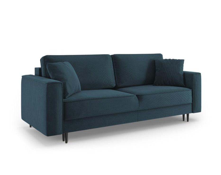 Sofa sztruksowa z funkcją spania FANO granatowy z czarną podstawą Cosmopolitan Design    Eye on Design