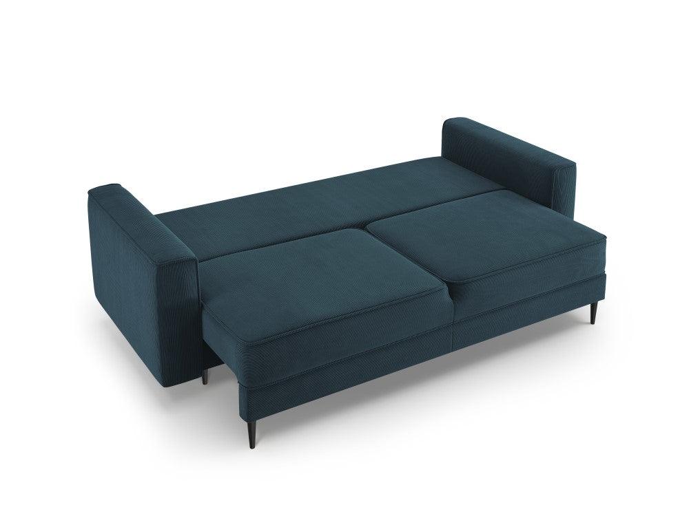 Sofa sztruksowa z funkcją spania FANO granatowy z czarną podstawą Cosmopolitan Design    Eye on Design