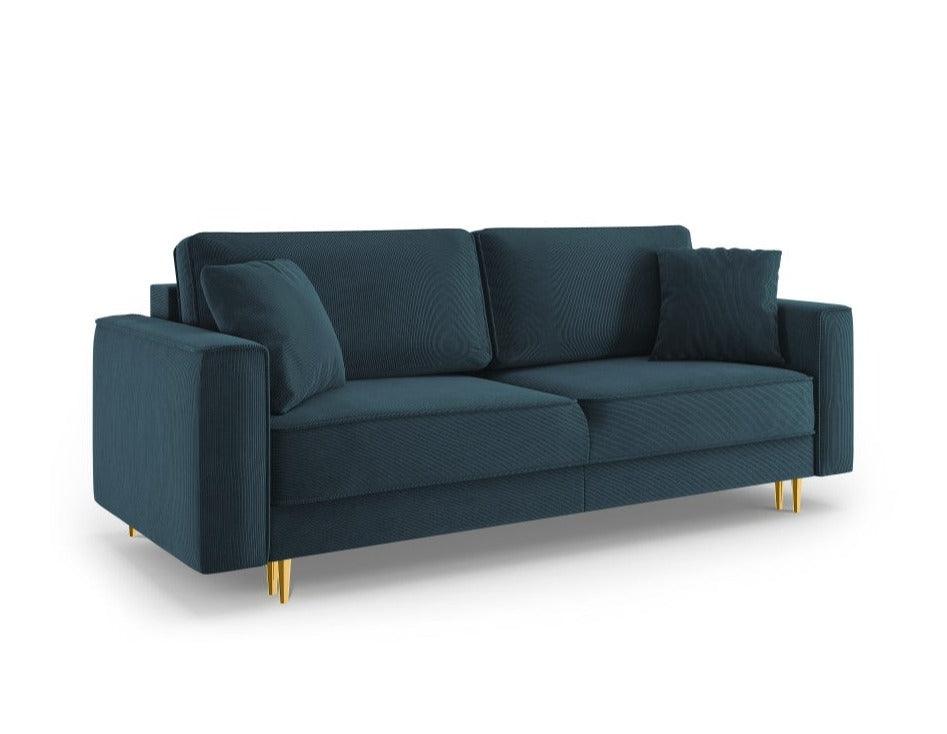 Sofa sztruksowa z funkcją spania FANO granatowy ze złotą podstawą Cosmopolitan Design    Eye on Design