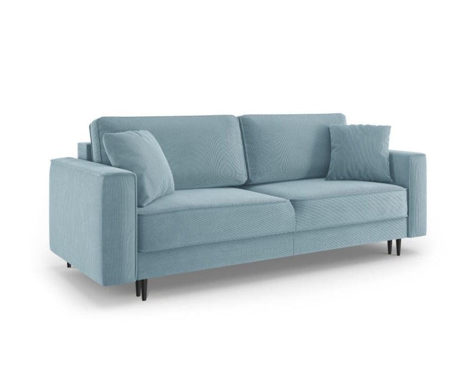 Sofa sztruksowa z funkcją spania FANO jasnoniebieski z czarną podstawą Cosmopolitan Design    Eye on Design