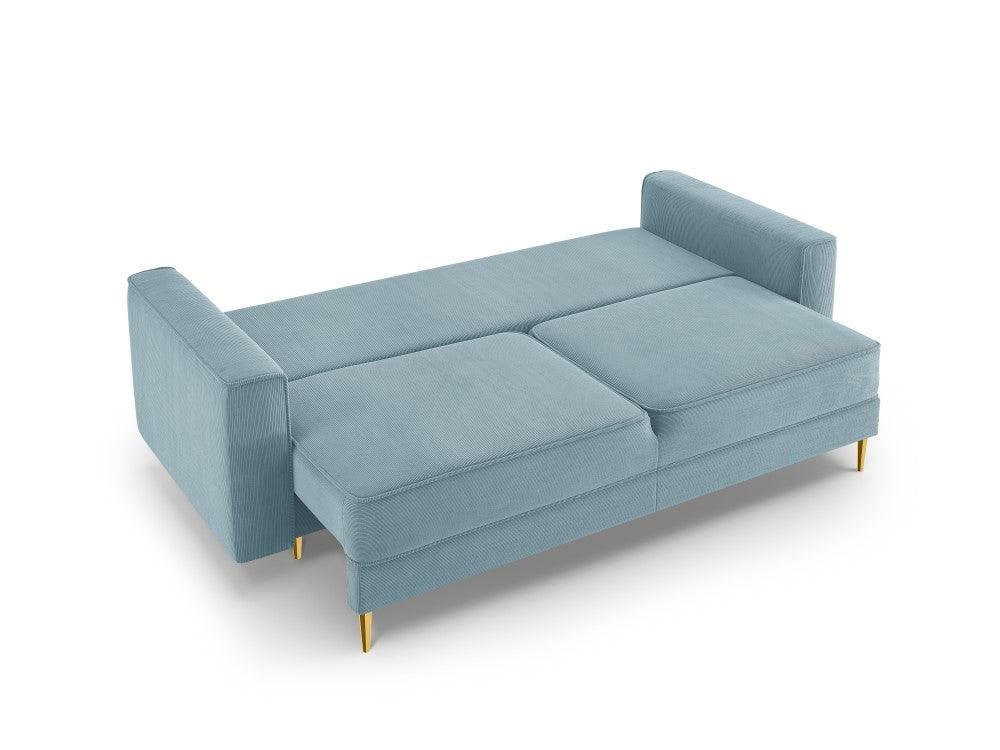 Sofa sztruksowa z funkcją spania FANO jasnoniebieski ze złotą podstawą Cosmopolitan Design    Eye on Design