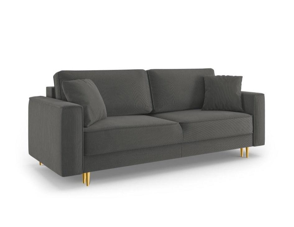 Sofa sztruksowa z funkcją spania FANO szary ze złotą podstawą Cosmopolitan Design    Eye on Design