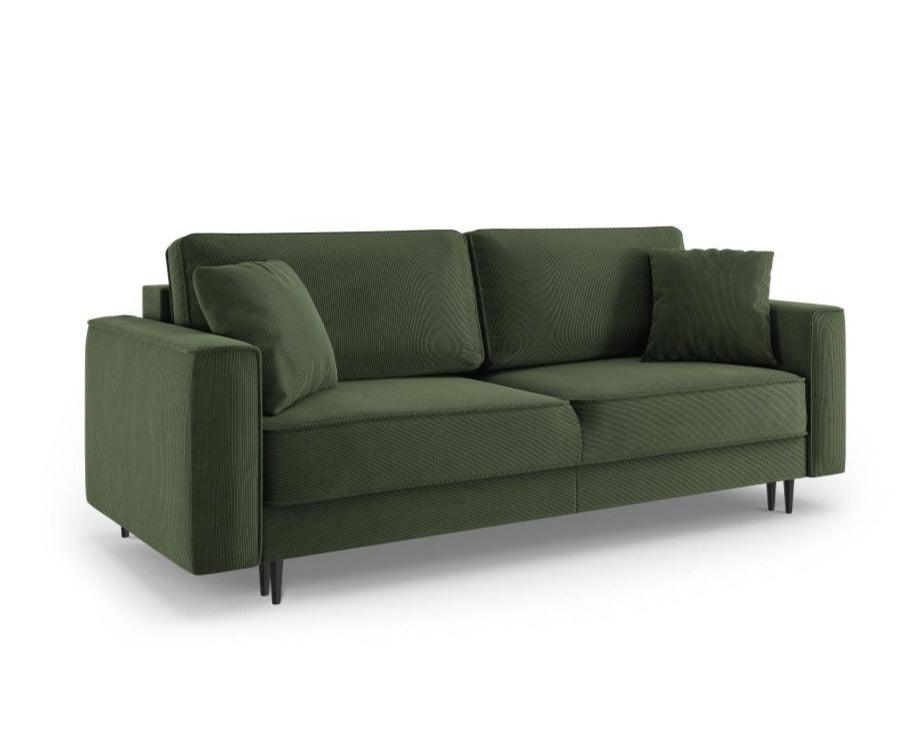 Sofa sztruksowa z funkcją spania FANO zielony z czarną podstawą Cosmopolitan Design    Eye on Design