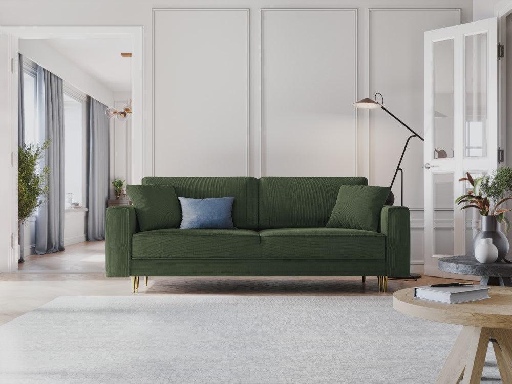 Sofa sztruksowa z funkcją spania FANO zielony ze złotą podstawą Cosmopolitan Design    Eye on Design