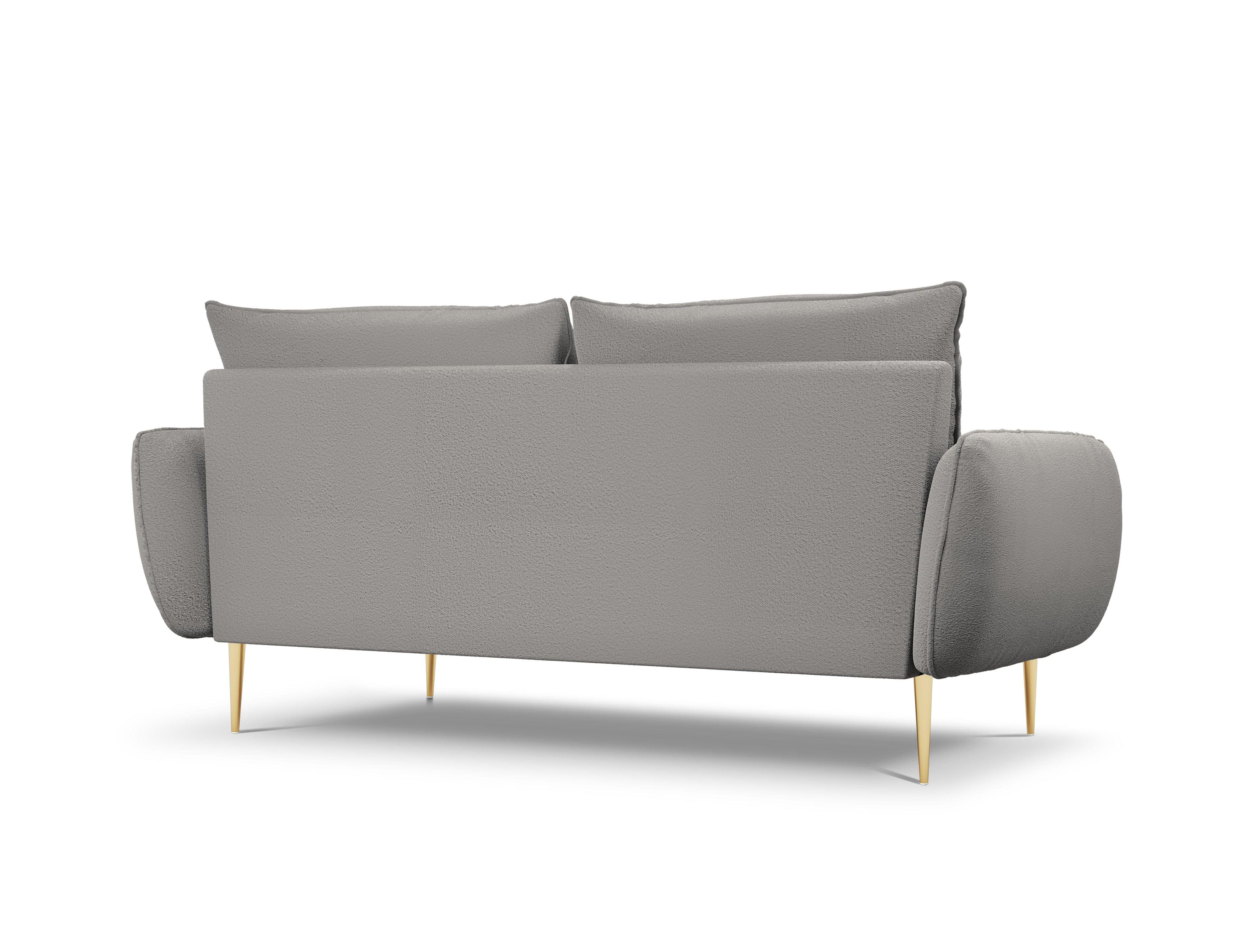 Sofa w tkaninie boucle 3-osobowa VIENNA szary ze złotą podstawą Cosmopolitan Design    Eye on Design