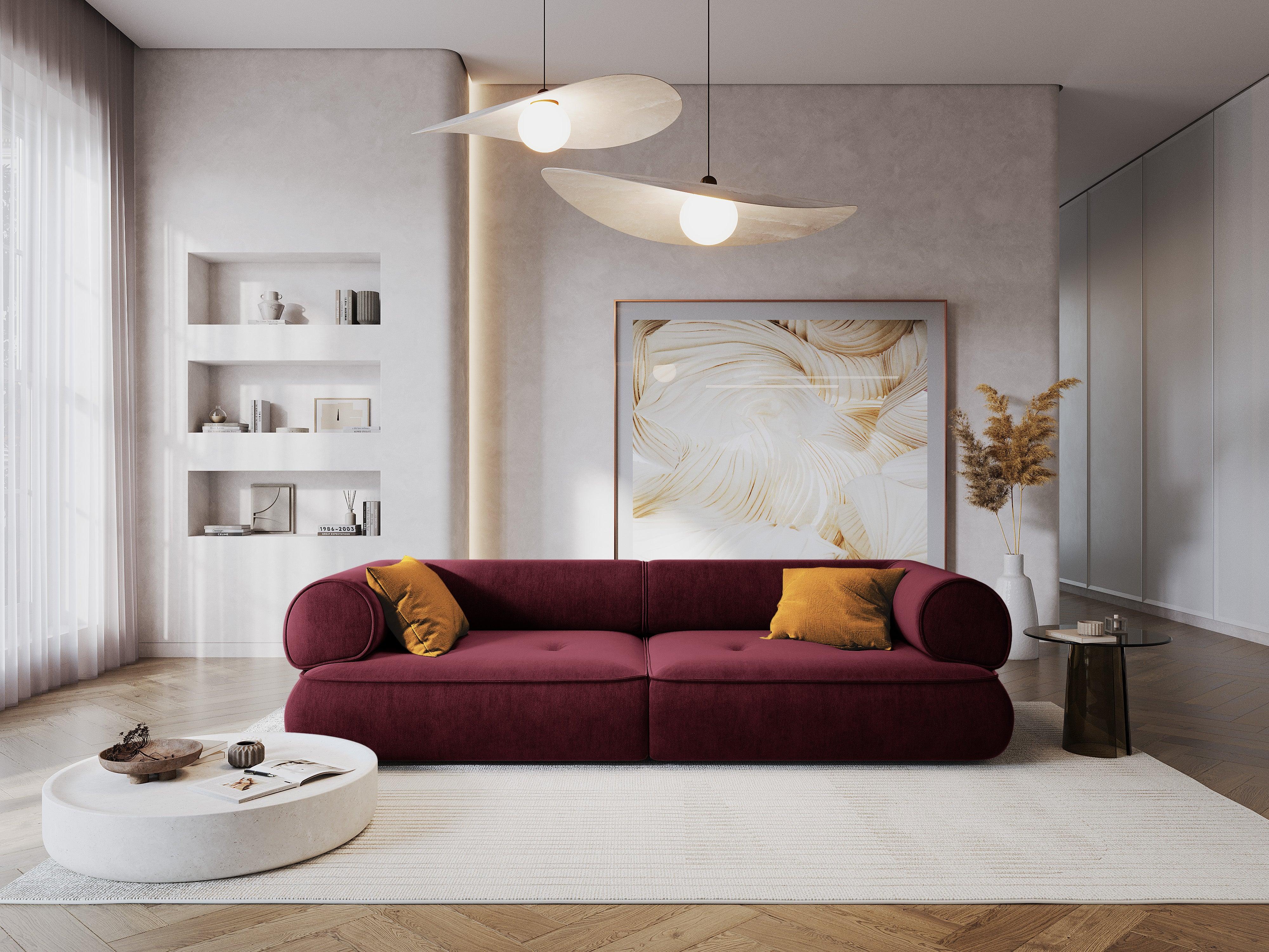 Sofa w tkaninie szenilowej 3-osobowa LILY burgundowy Maison Heritage    Eye on Design