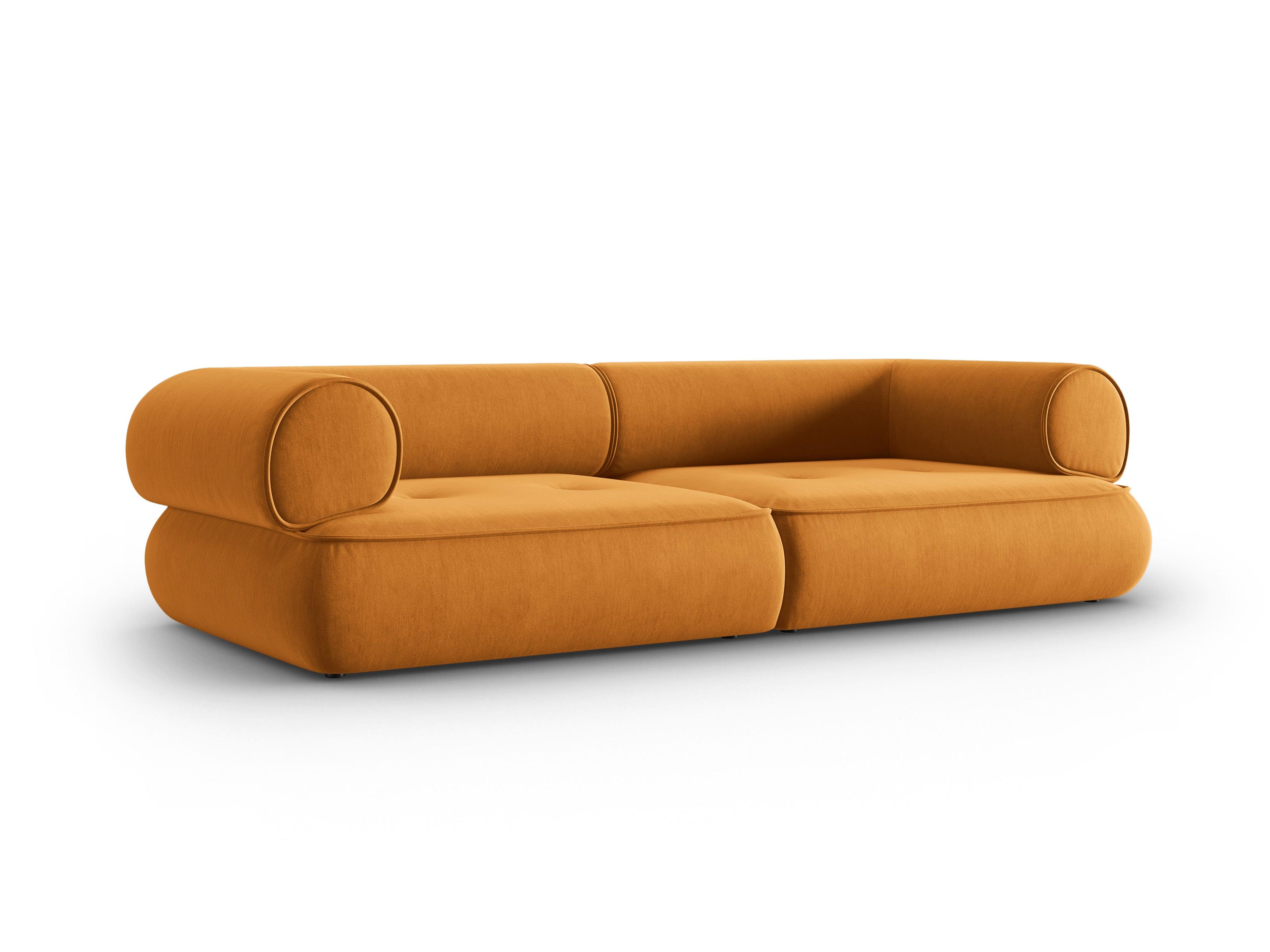 Sofa w tkaninie szenilowej 3-osobowa LILY musztardowy Maison Heritage    Eye on Design