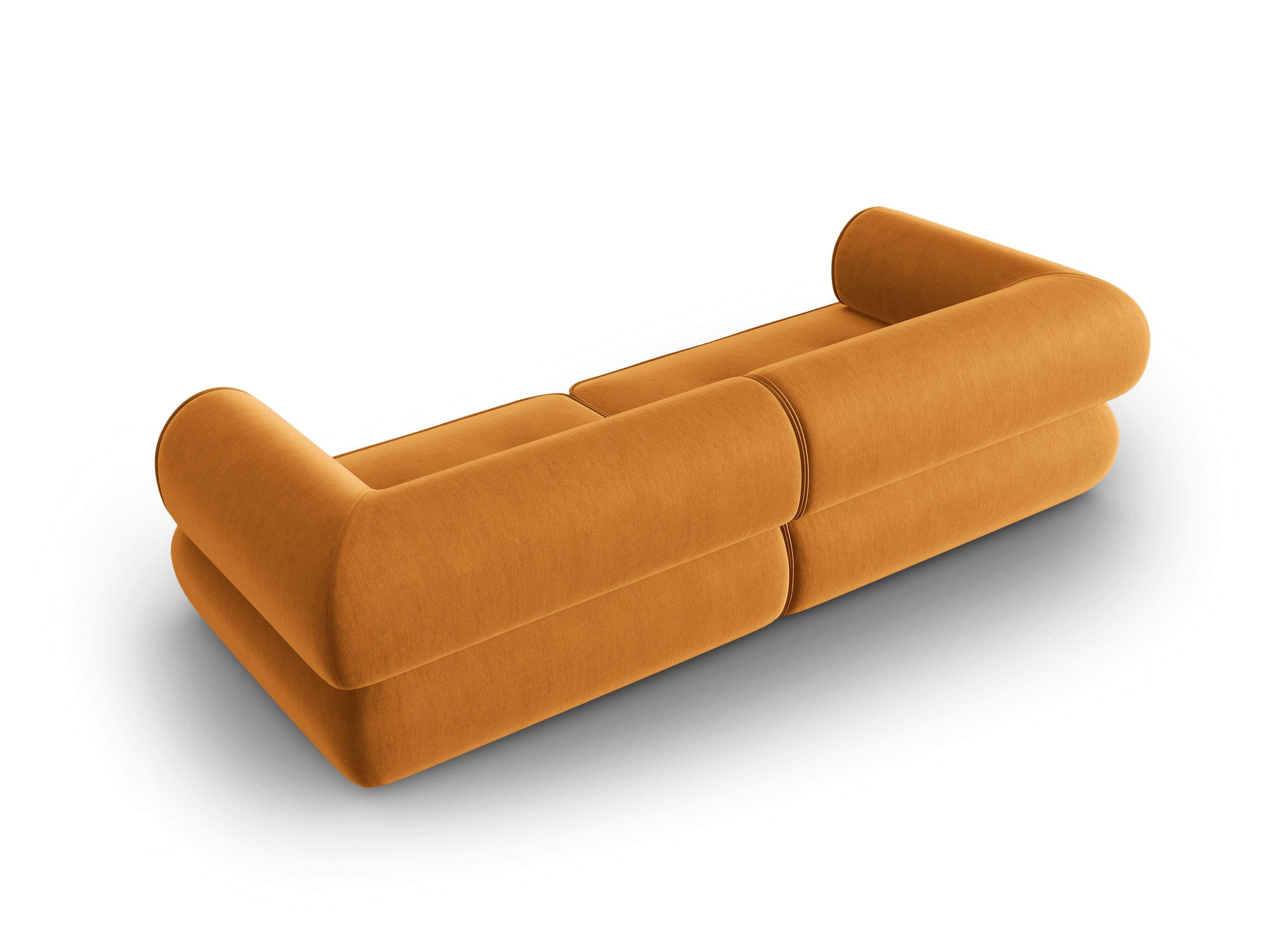 Sofa w tkaninie szenilowej 3-osobowa LILY musztardowy Maison Heritage    Eye on Design