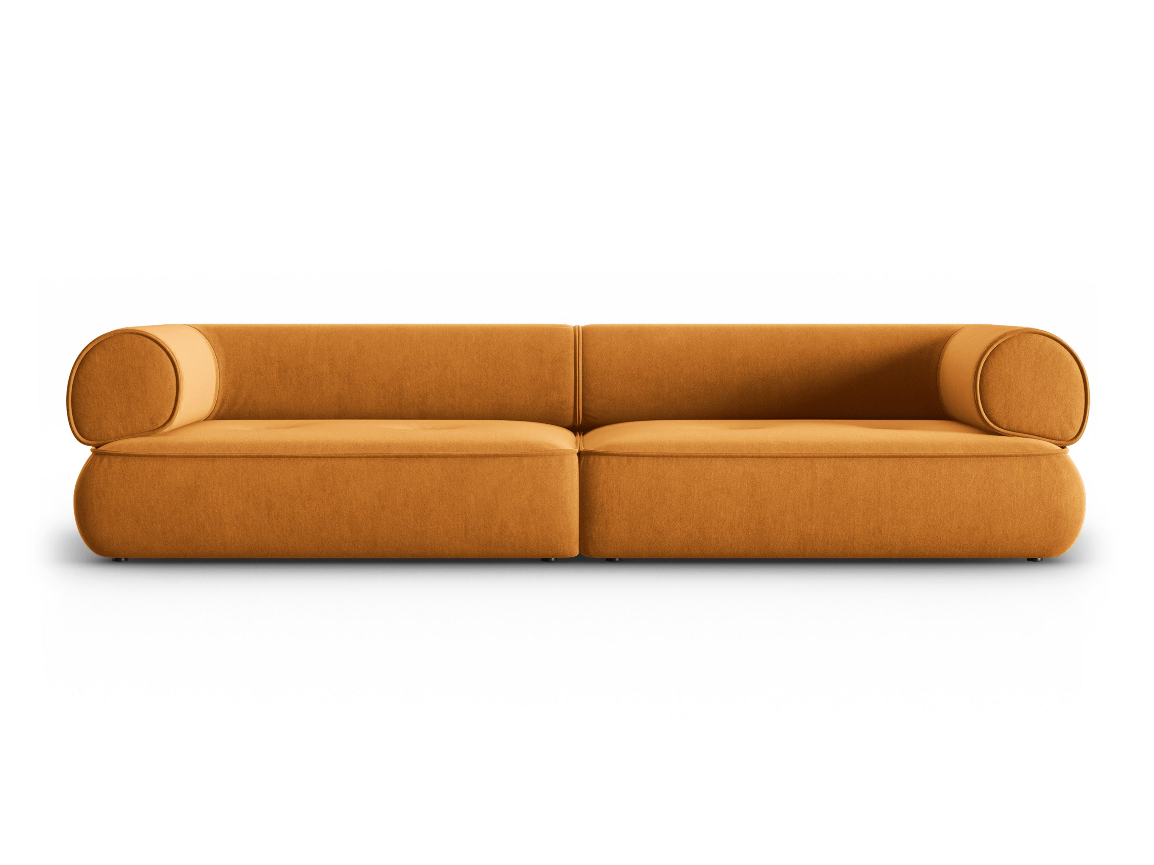 Sofa w tkaninie szenilowej 4-osobowa LILY musztardowy Maison Heritage    Eye on Design