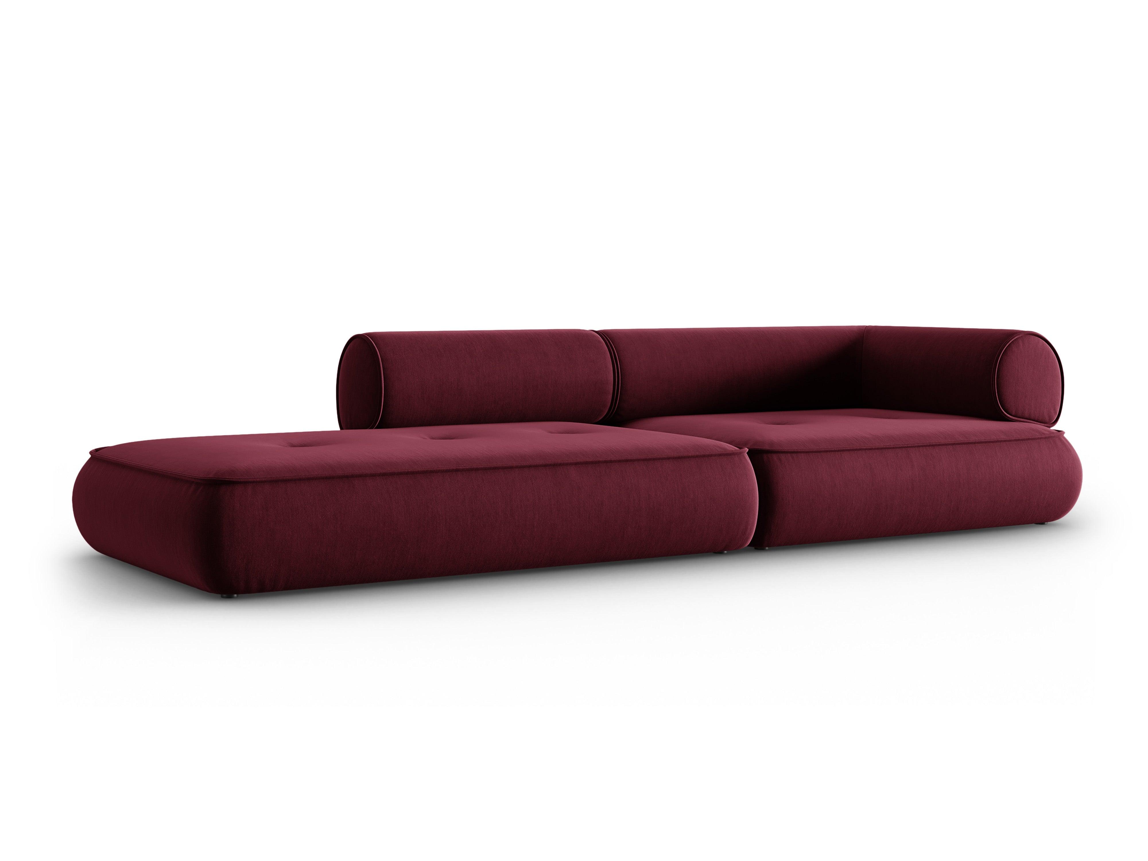 Sofa w tkaninie szenilowej otwarta lewostronna LILY burgundowy Maison Heritage    Eye on Design