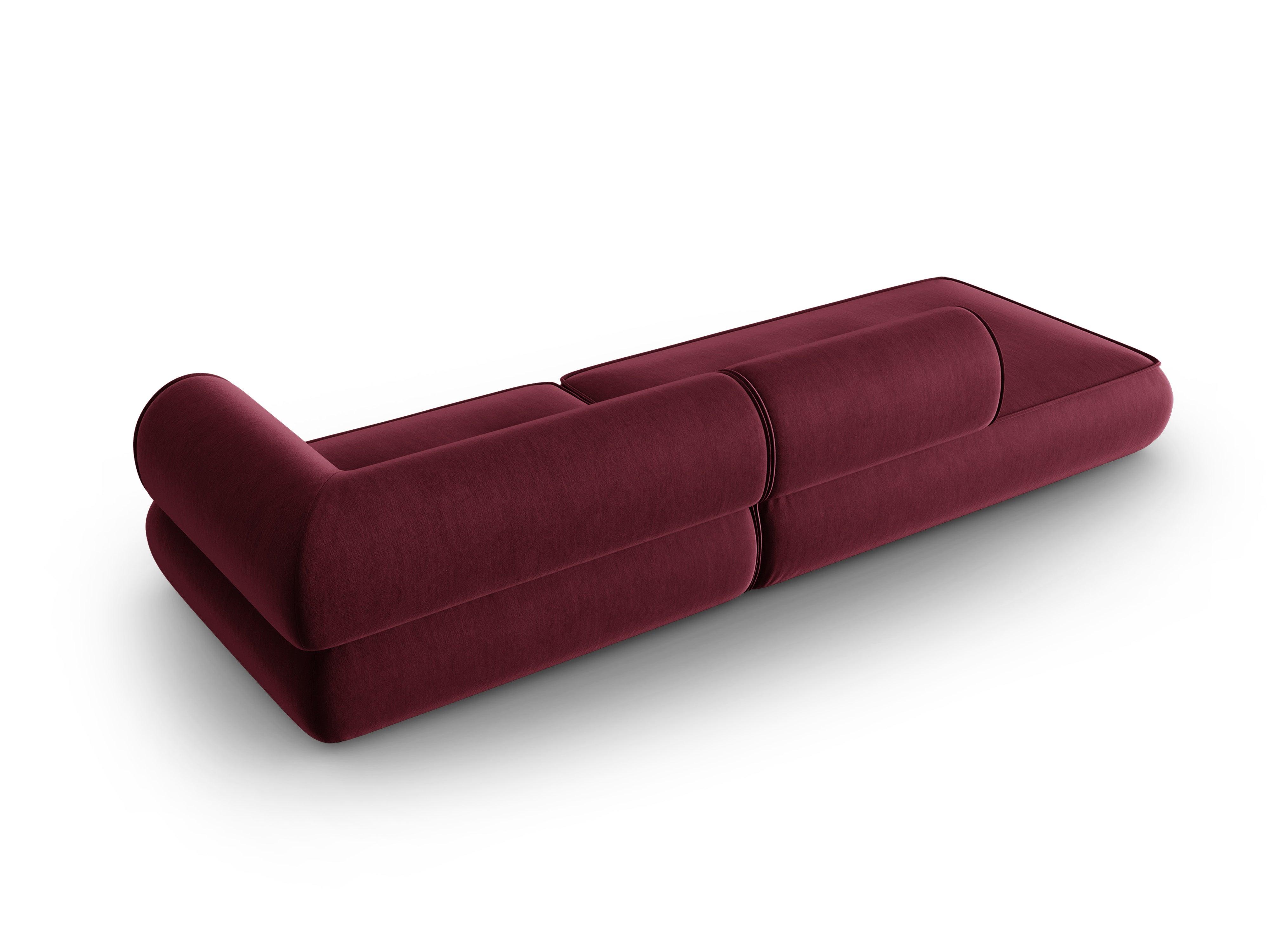 Sofa w tkaninie szenilowej otwarta lewostronna LILY burgundowy Maison Heritage    Eye on Design