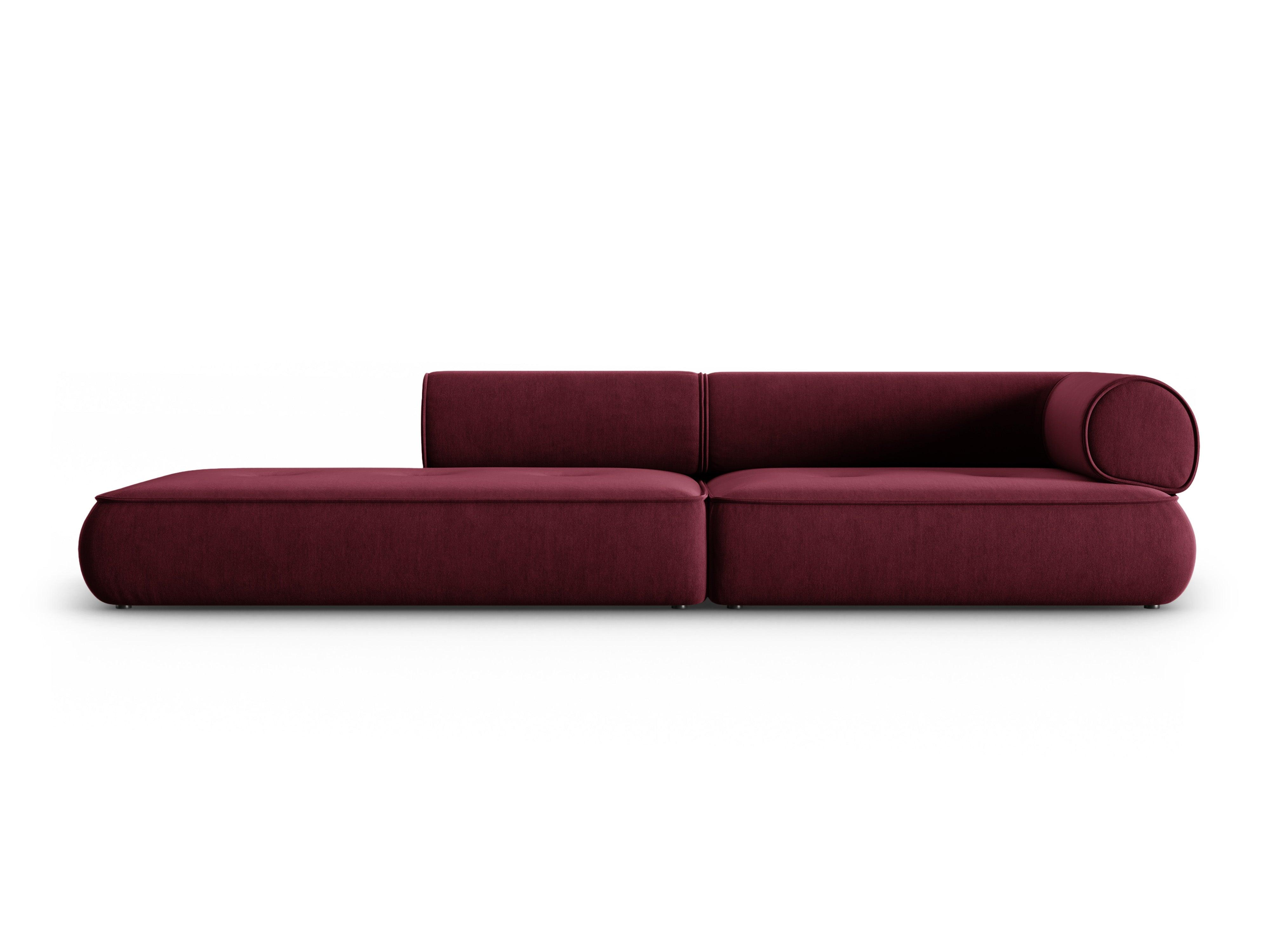 Sofa w tkaninie szenilowej otwarta lewostronna LILY burgundowy Maison Heritage    Eye on Design