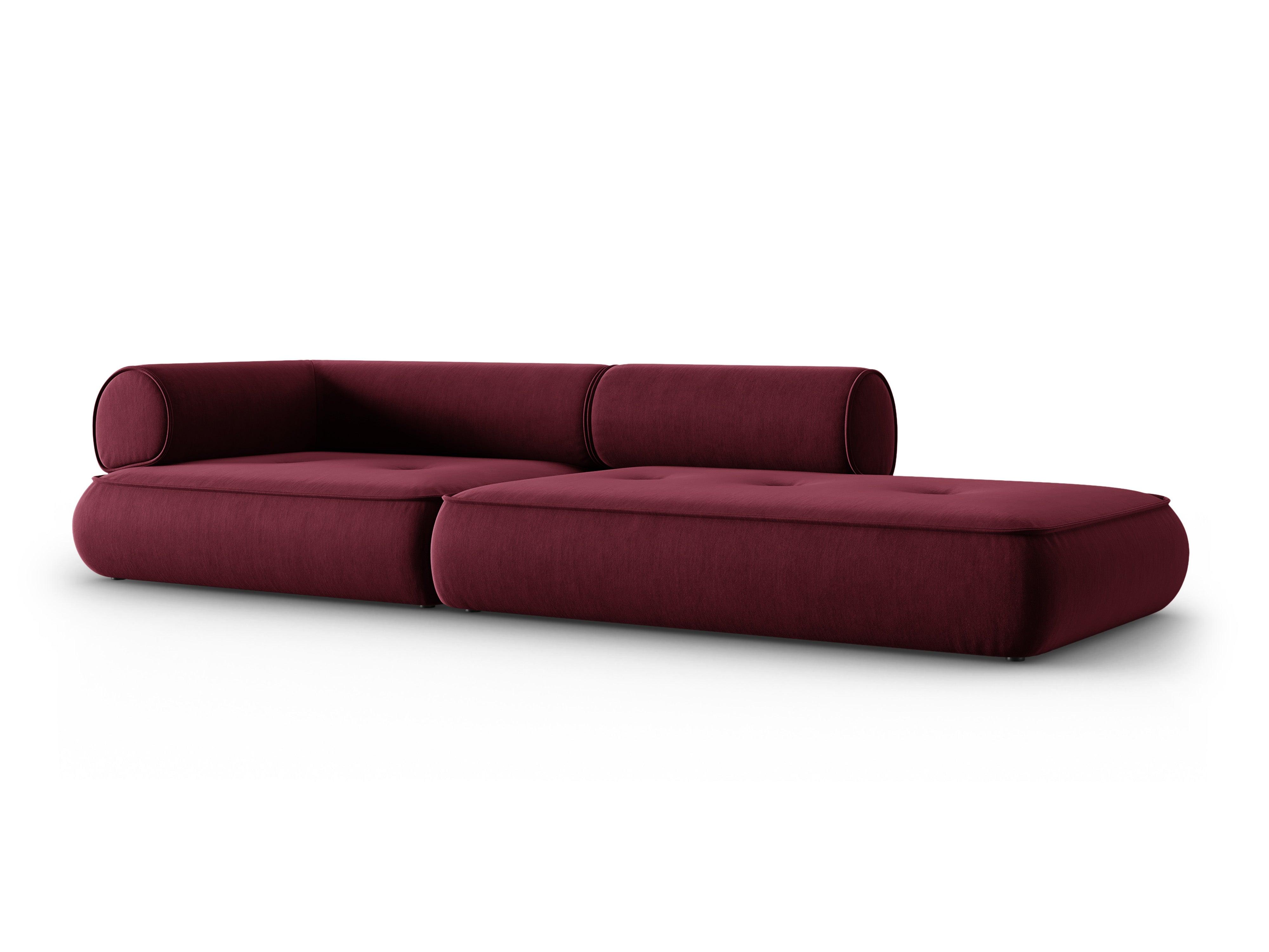 Sofa w tkaninie szenilowej otwarta prawostronna LILY burgundowy Maison Heritage    Eye on Design