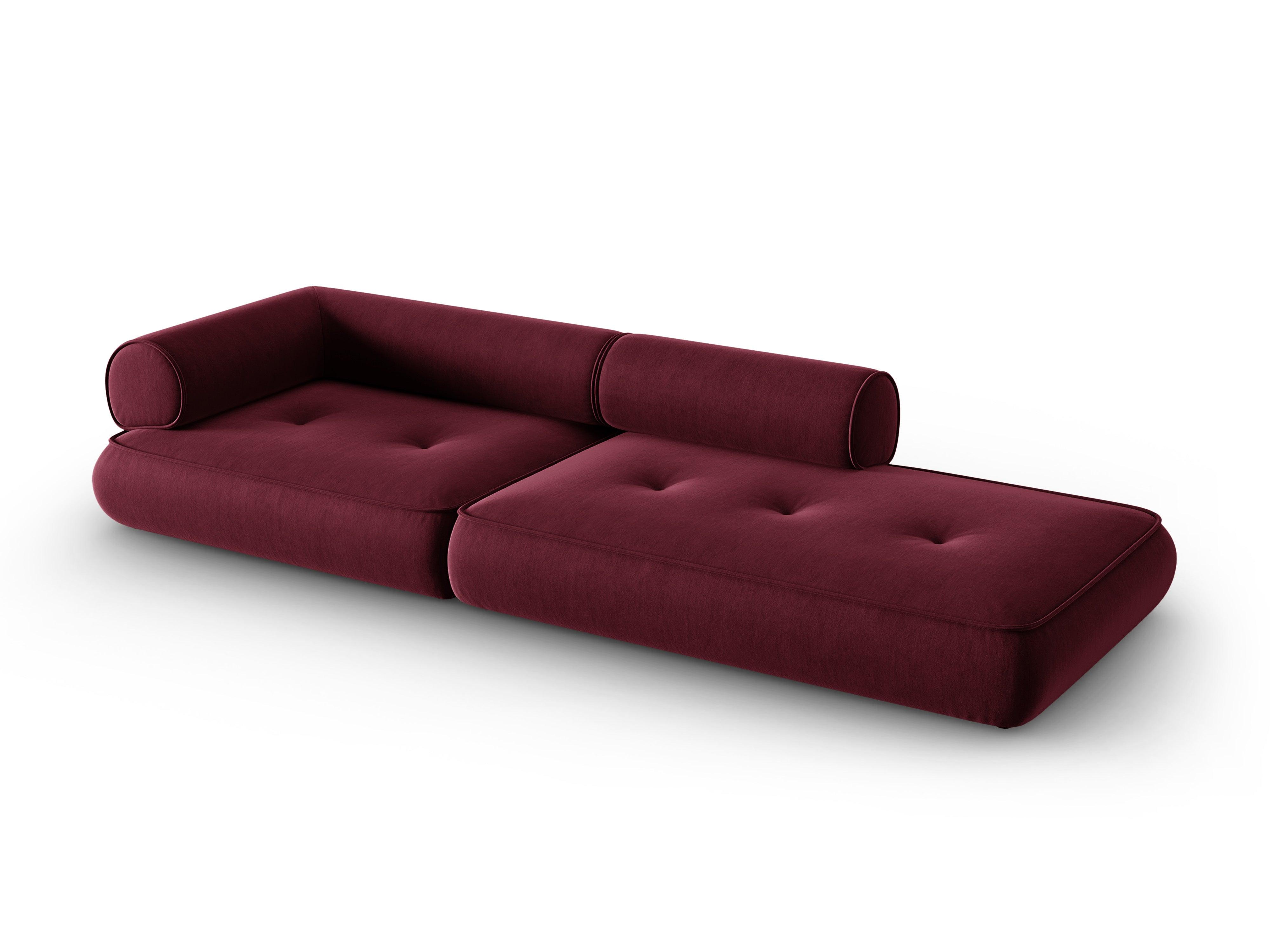 Sofa w tkaninie szenilowej otwarta prawostronna LILY burgundowy Maison Heritage    Eye on Design