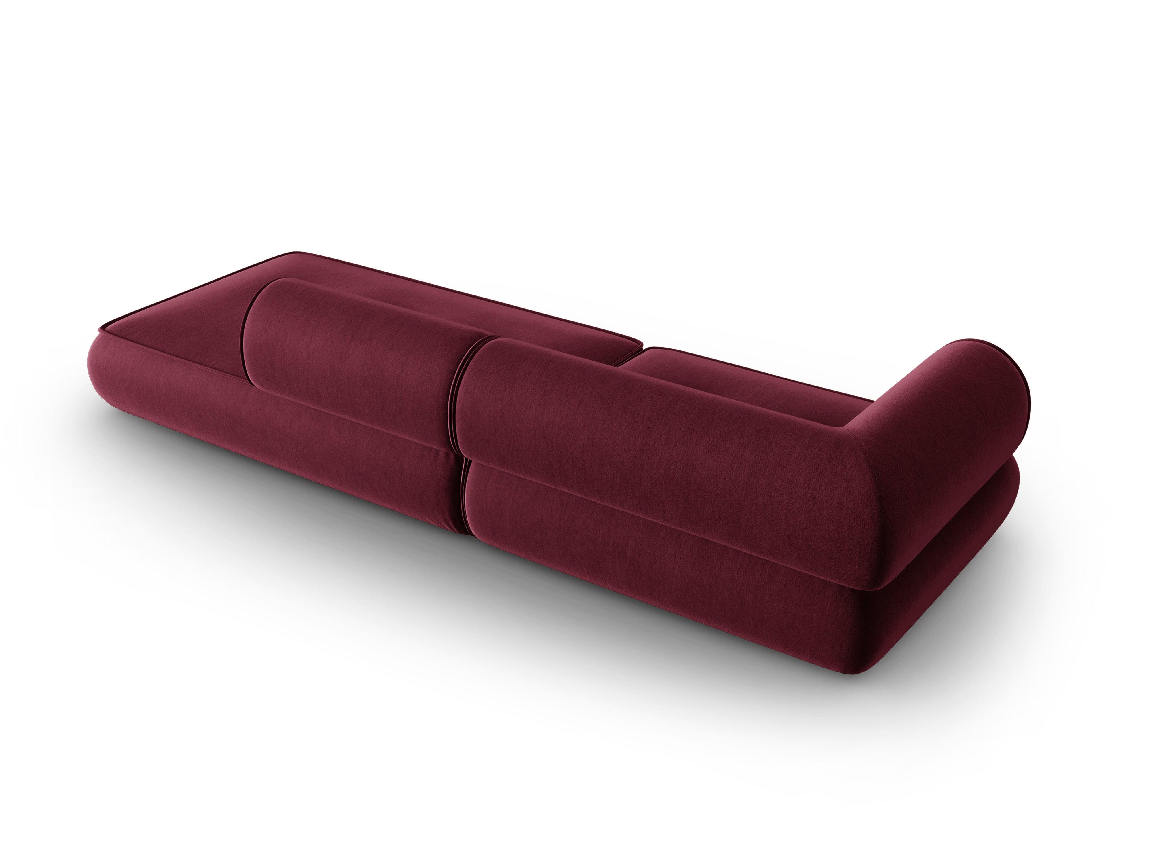 Sofa w tkaninie szenilowej otwarta prawostronna LILY burgundowy Maison Heritage    Eye on Design