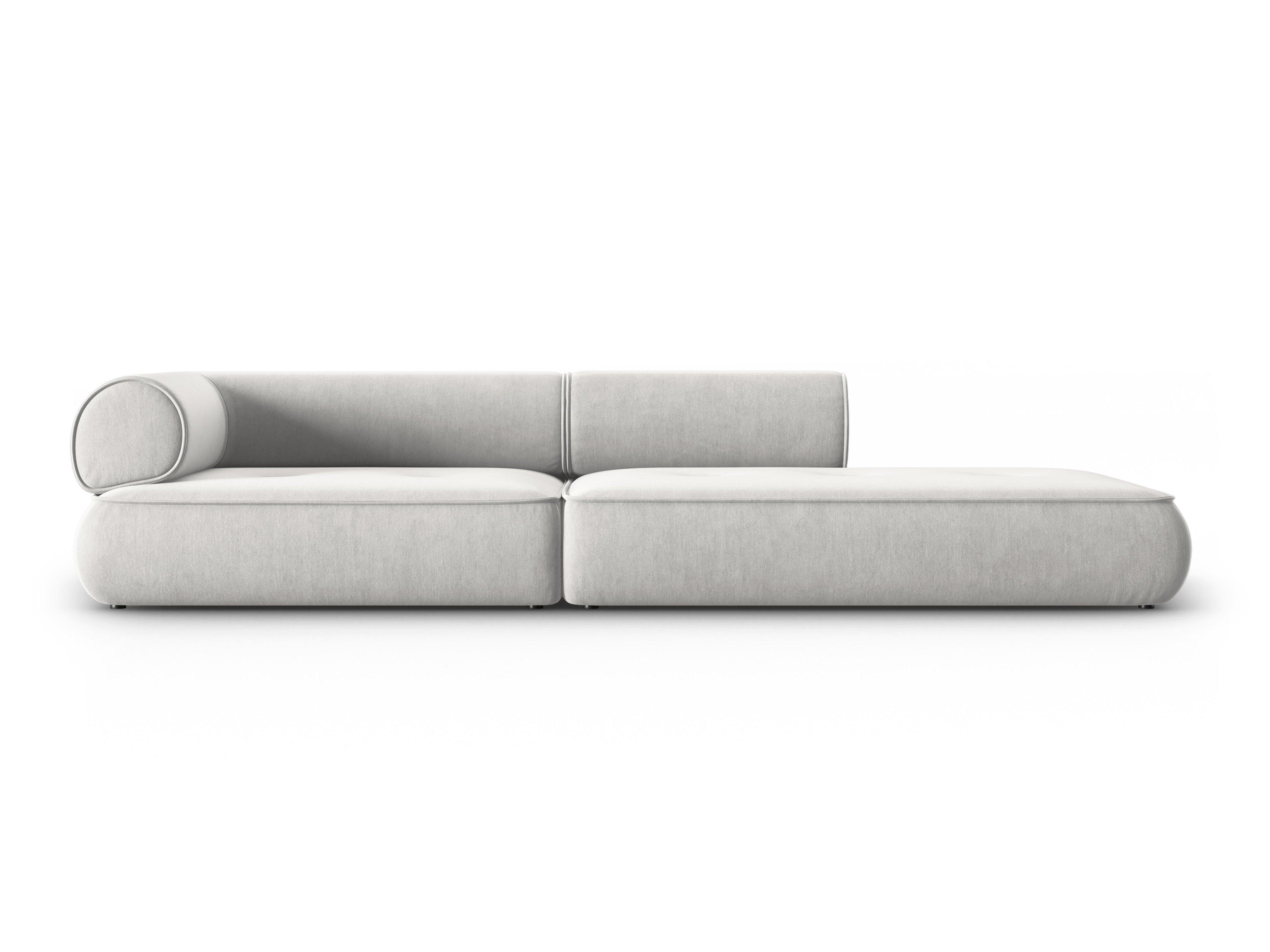 Sofa w tkaninie szenilowej otwarta prawostronna LILY srebrny Maison Heritage    Eye on Design