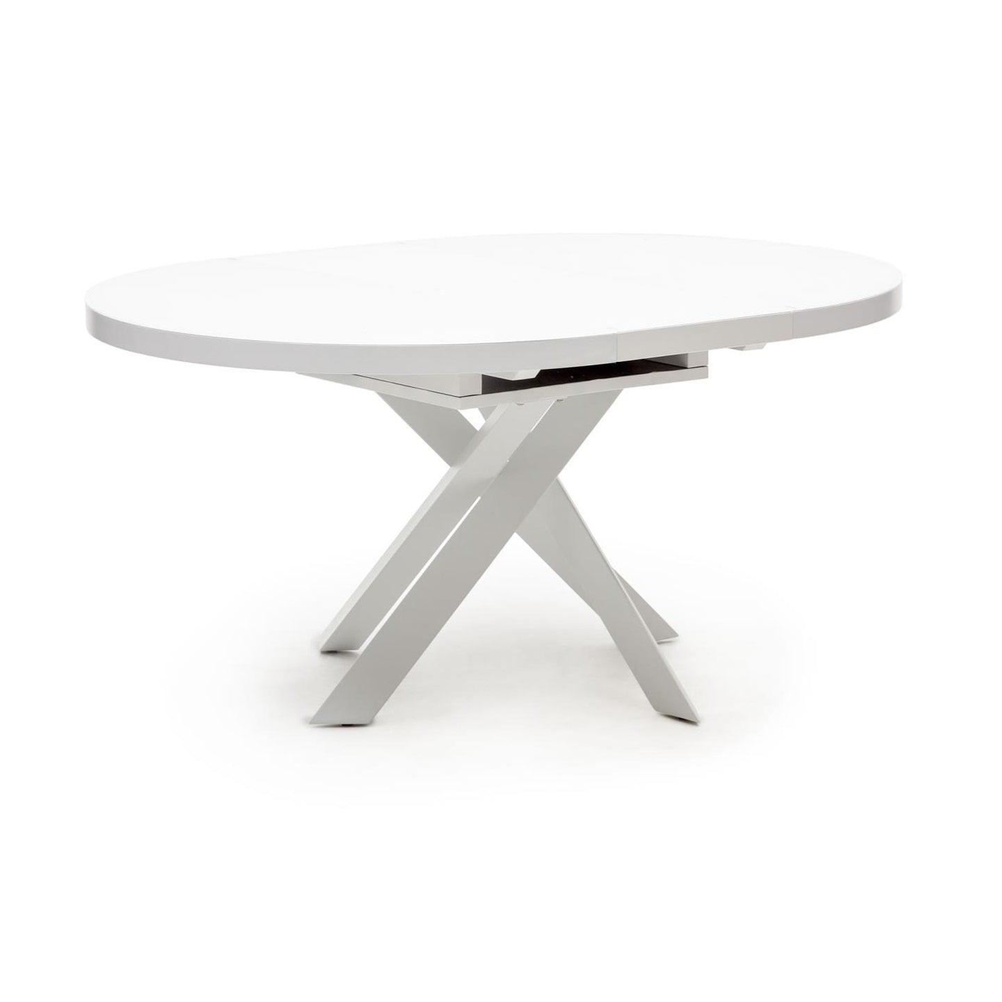Stół rozkładany okrągły VASHTI szklany blat z białą podstawą La Forma    Eye on Design