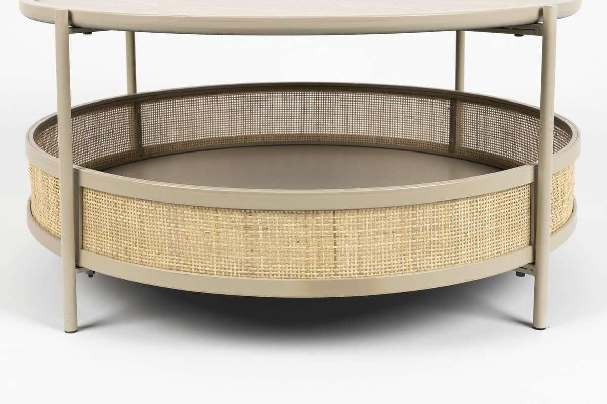 Stolik kawowy okrągły MAKOTO piaskowy z rattanem White Label Living    Eye on Design