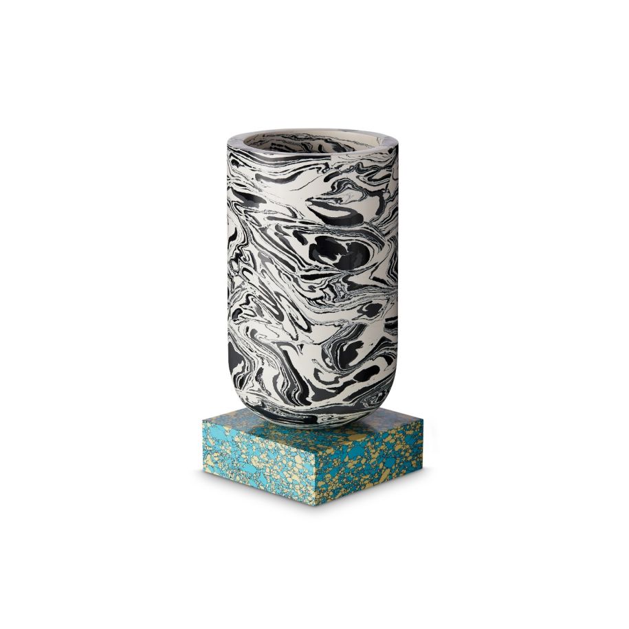 Vase Swirl Black and white marble with a turquoise base [Julia] [Amelia SPR]