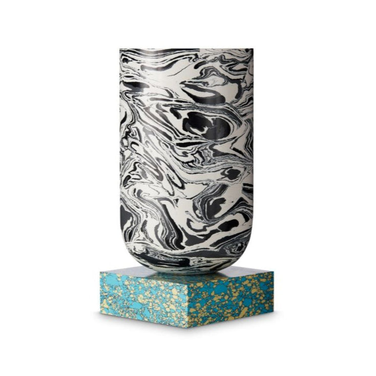 Vase Swirl Schwarz -Weiß -Marmor mit einer türkisfarbenen Basis [Julia] [Amelia Spring]