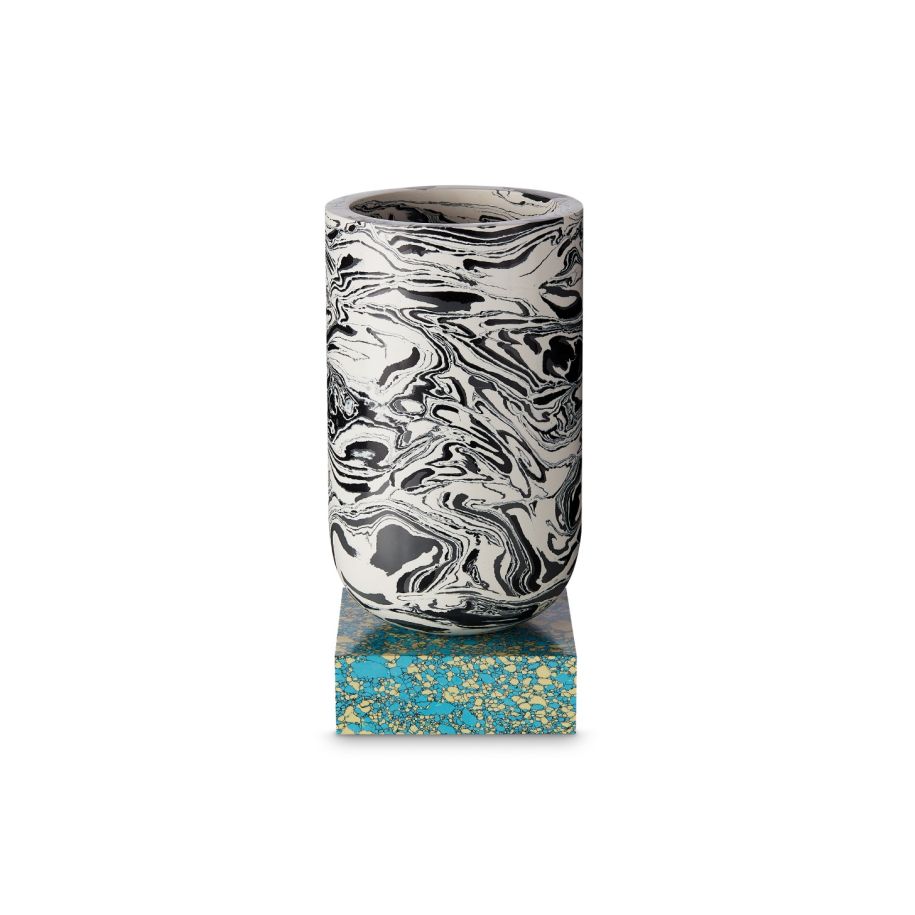 Vase Swirl Black and white marble with a turquoise base [Julia] [Amelia SPR]