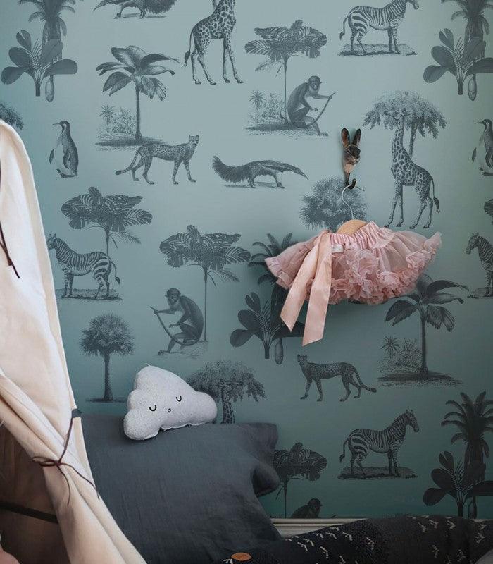 Tapeta VINTAGE ANIMALS ciemny miętowy Wallcolors    Eye on Design