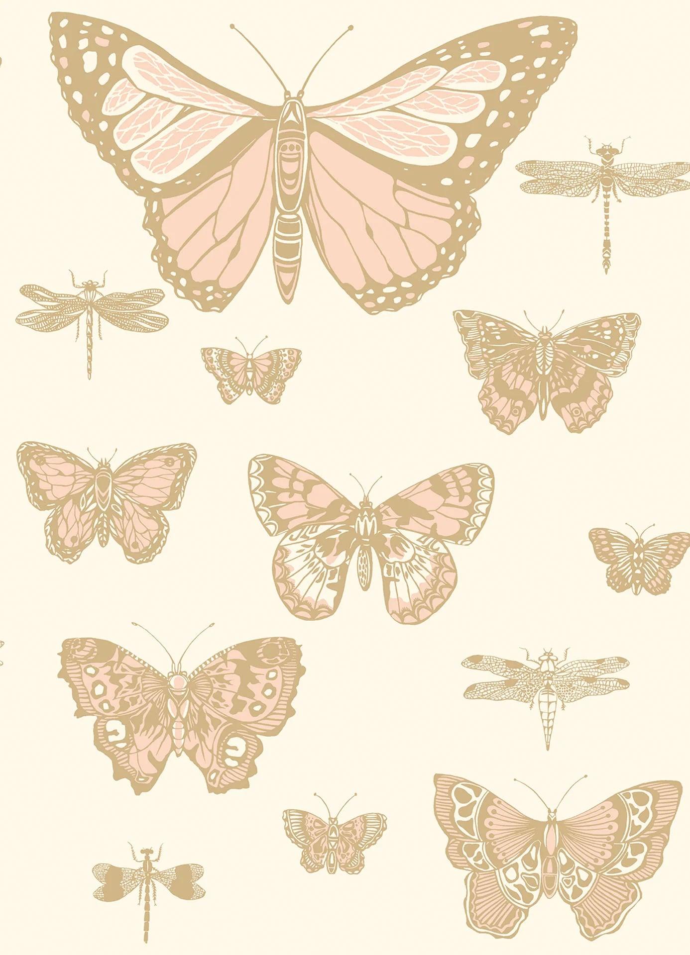 Tapeta WHIMSICAL - Butterflies & Dragonflies róż na kremie Cole & Son    Eye on Design