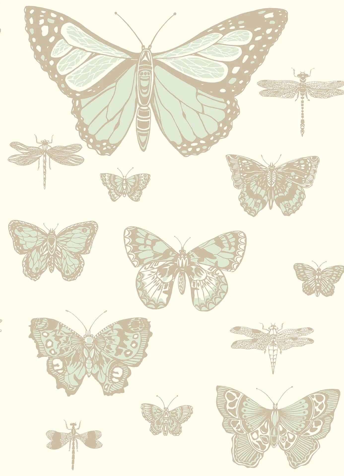 Tapeta WHIMSICAL - Butterflies & Dragonflies zielony na kremie Cole & Son    Eye on Design